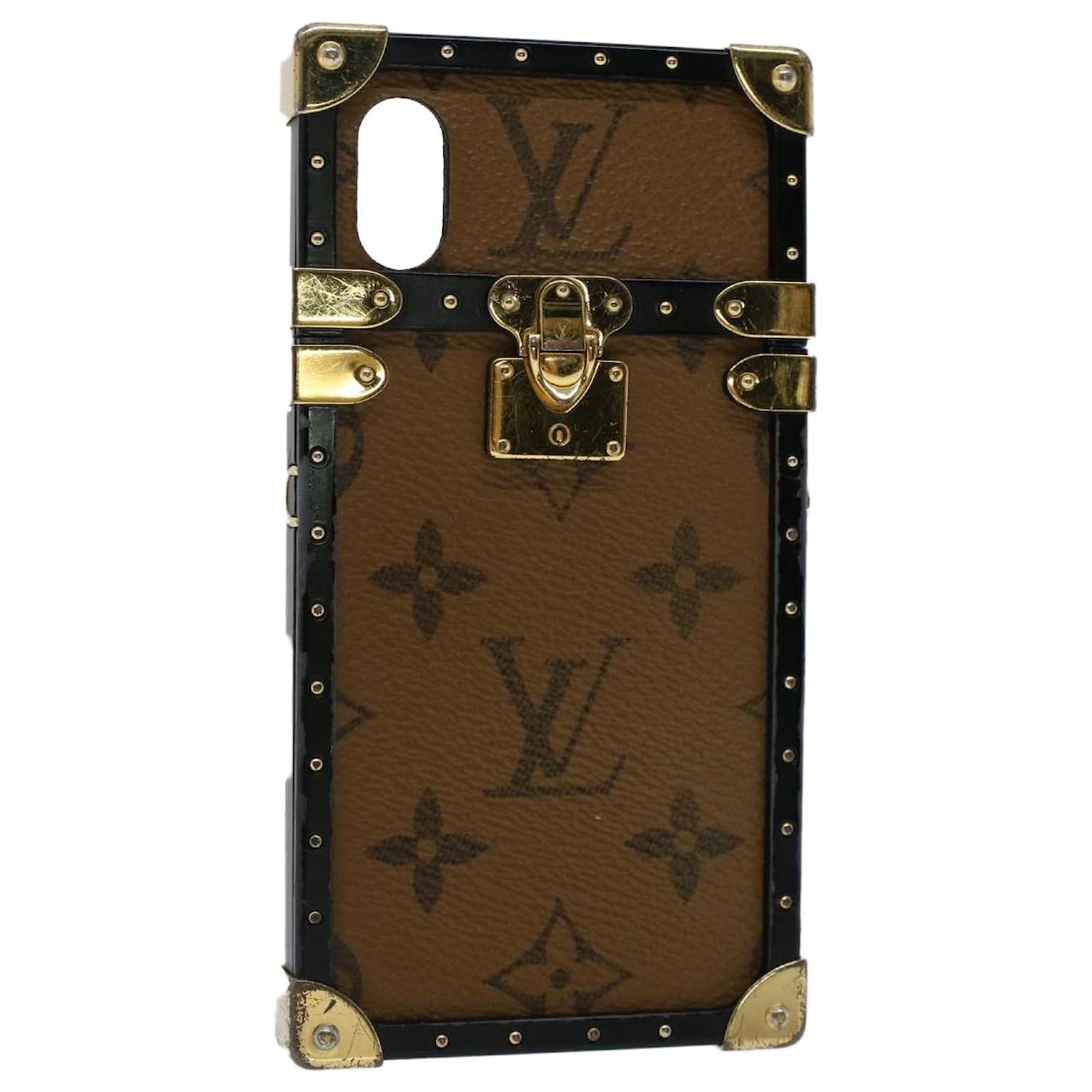 Louis Vuitton Monogram Eye Trunk iPhone X Cell Phone Case Brown Gold with  Strap
