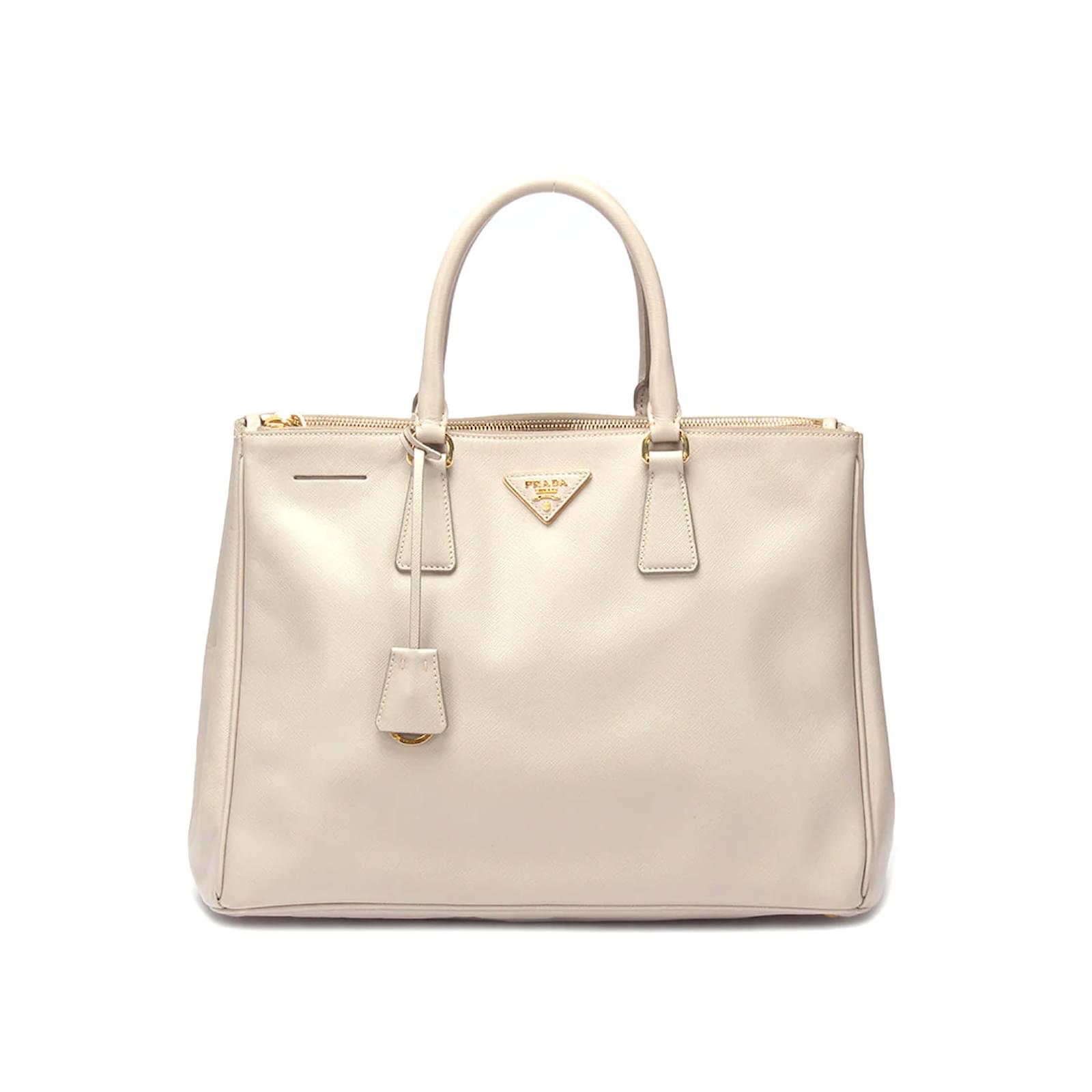 Prada Saffiano Galleria lined Zip Bag Beige Leather Pony-style