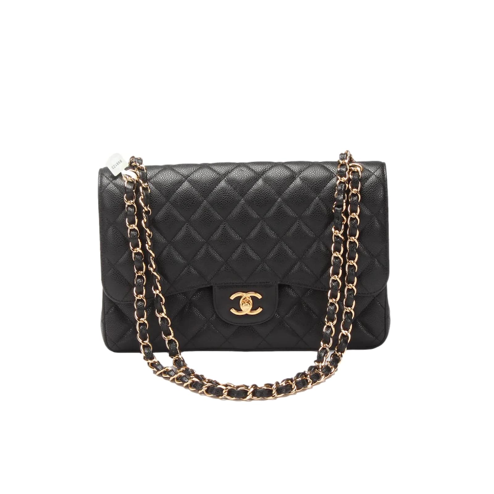 Chanel Jumbo Classic Caviar Single Flap Bag Black Leather ref