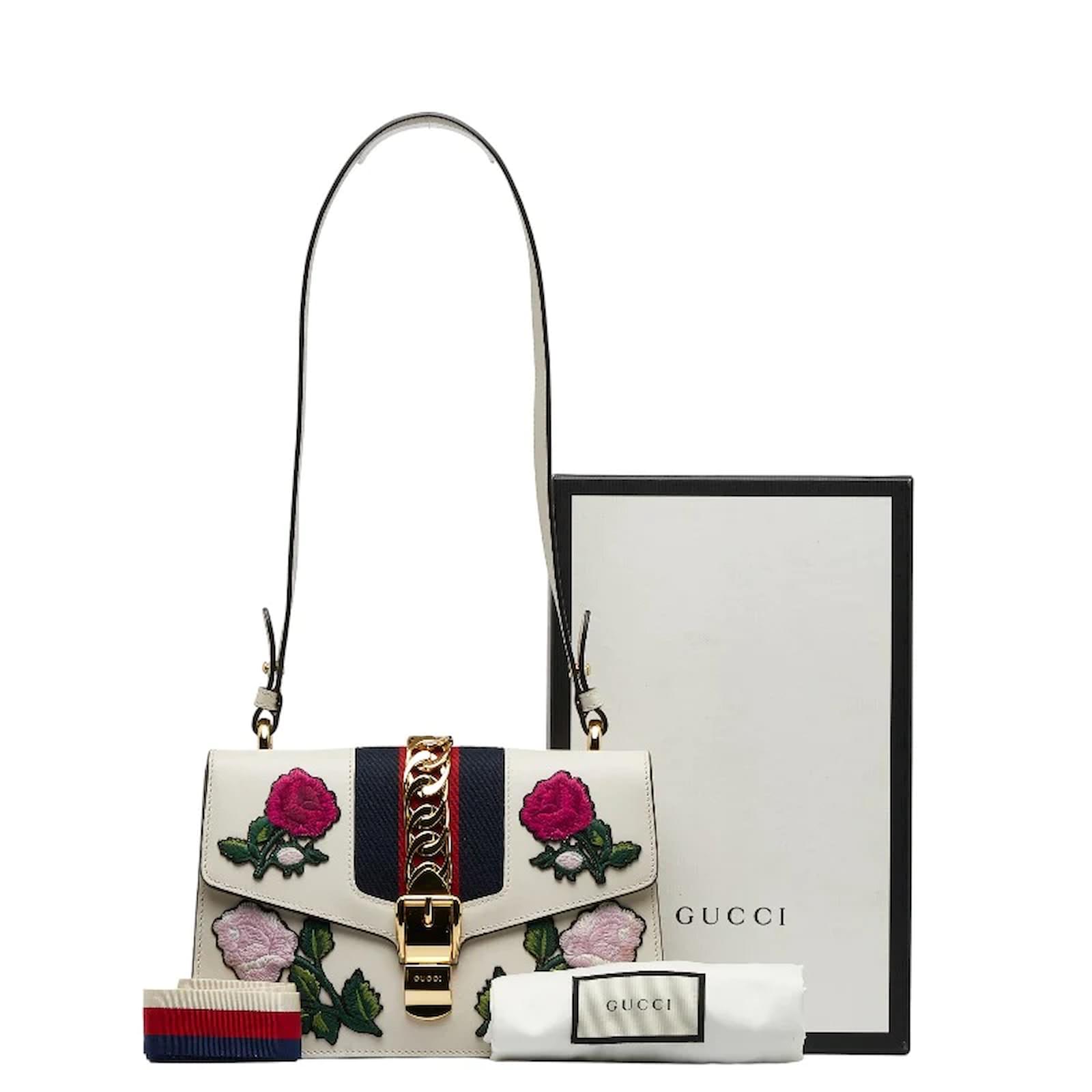 Gucci Floral Embroidered Small Sylvie Shoulder Bag 421882 White