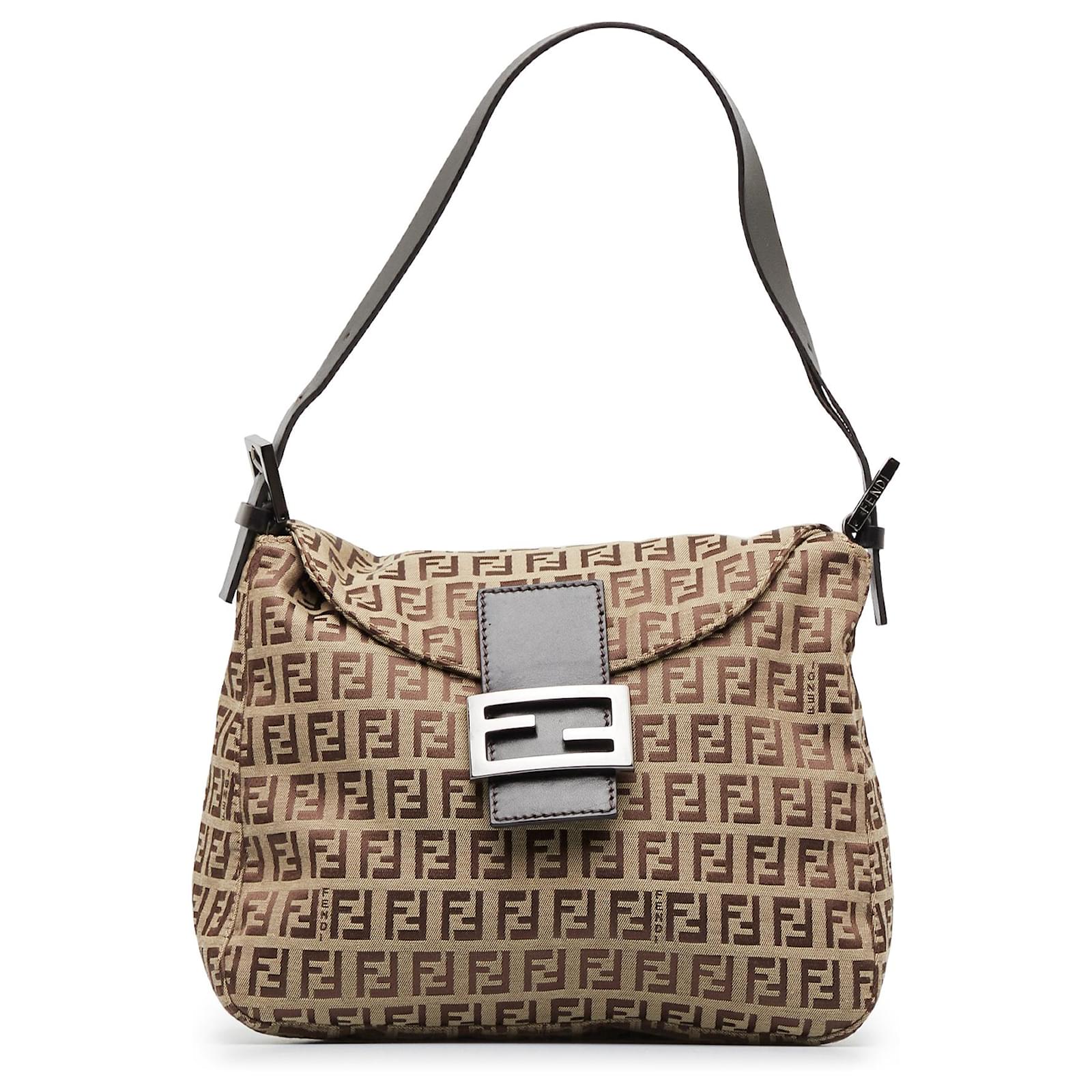 Fendi Pre-owned Zucchino Double Flap Shoulder Bag - Brown