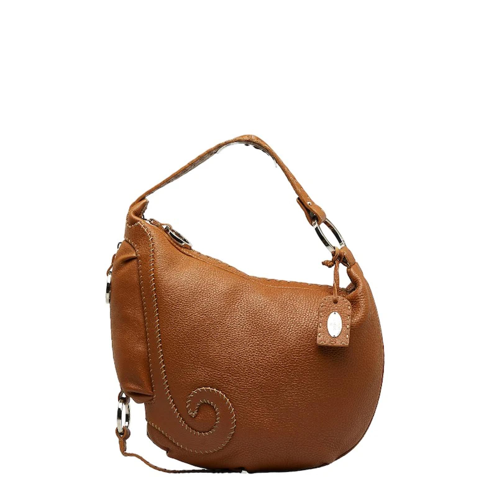 Fendi Leather Selleria Hobo Bag Brown Pony style calfskin ref