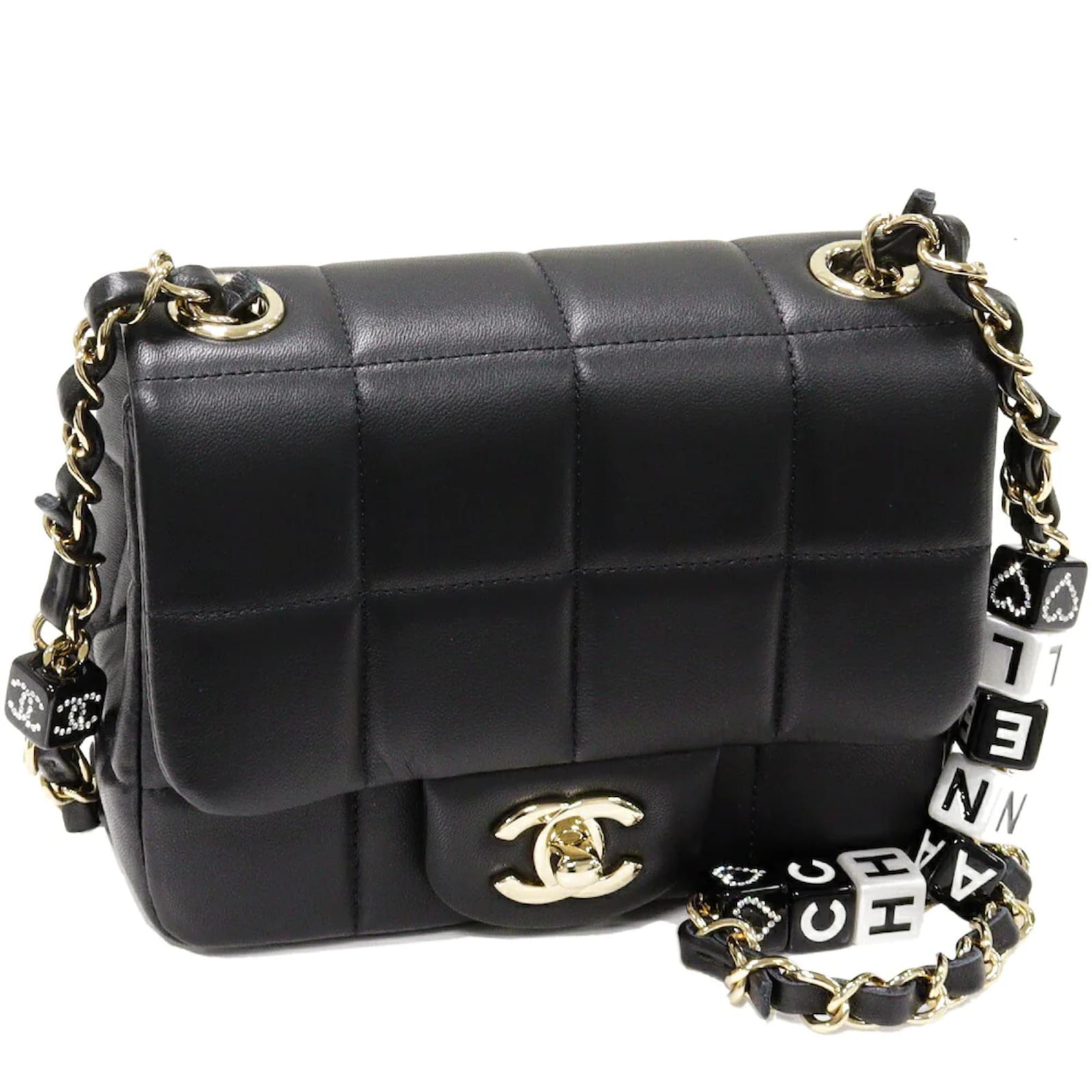 Chanel CC Choco Bar Mini Flap Bag Black Leather Lambskin ref