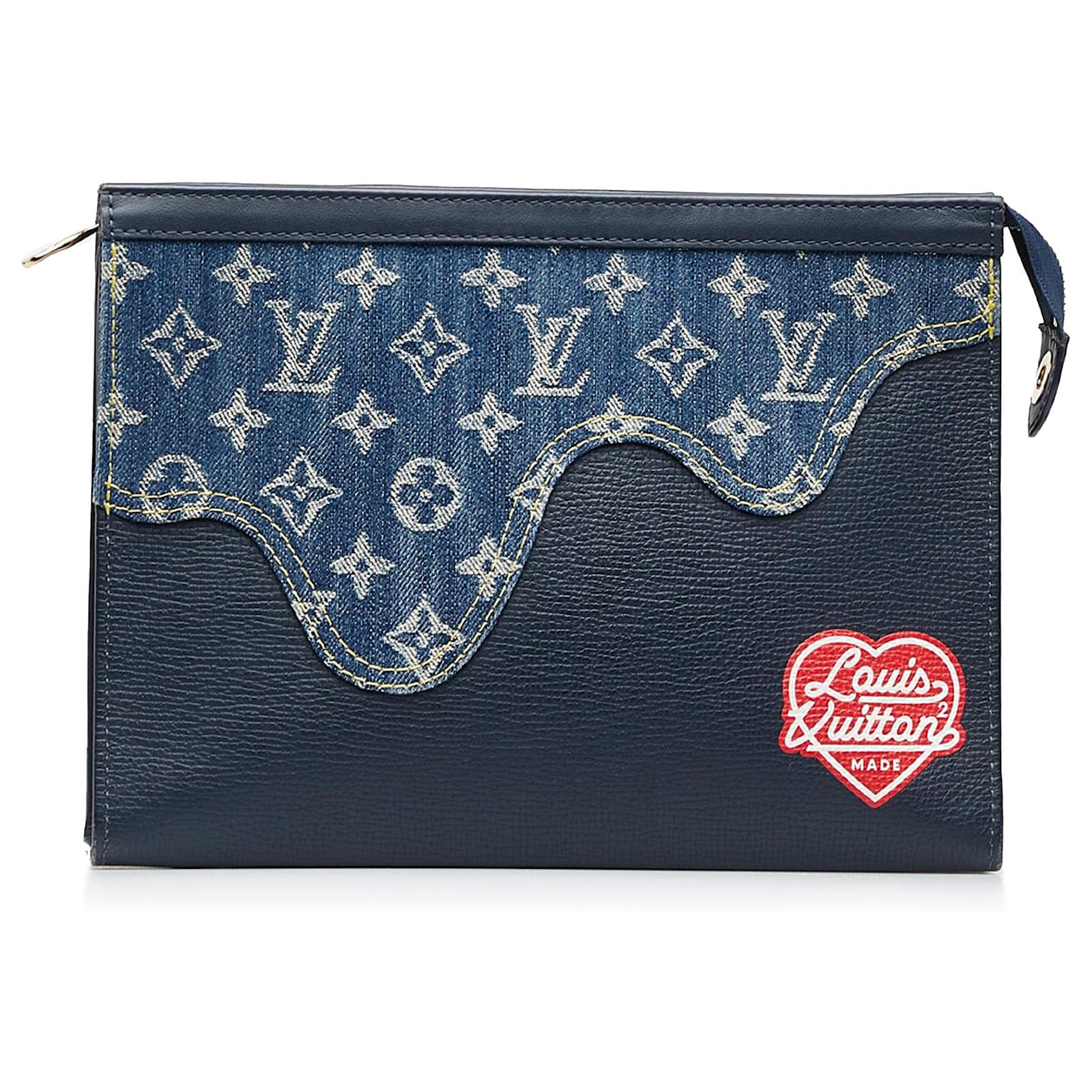 Authenticated Louis Vuitton Monogram Nigo Voyage Blue Denim Fabric Clutch  Bag