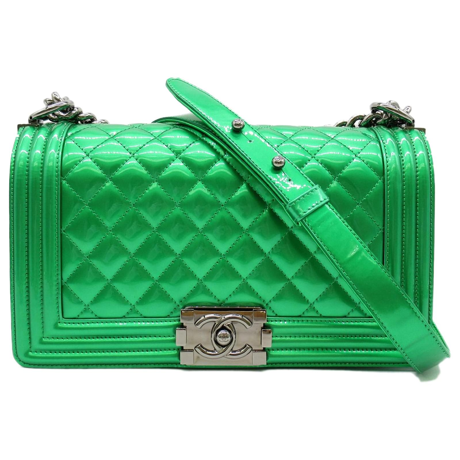 Chanel Green Medium Patent Boy Flap Leather Patent leather ref