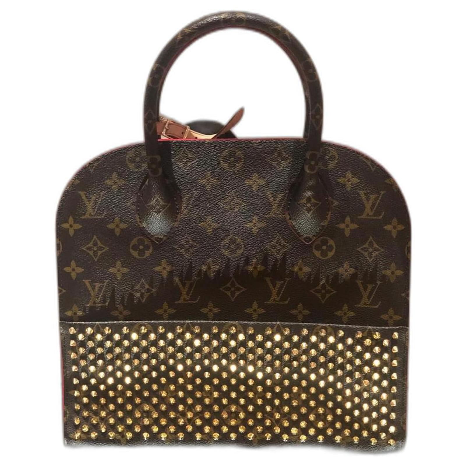Louis Vuitton collab Christian LOUBOUTIN Brown Red Leather Pony
