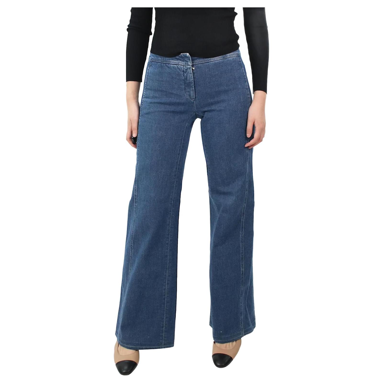 Chanel Blue low-rise wide-leg jeans - size UK 10 Cotton ref