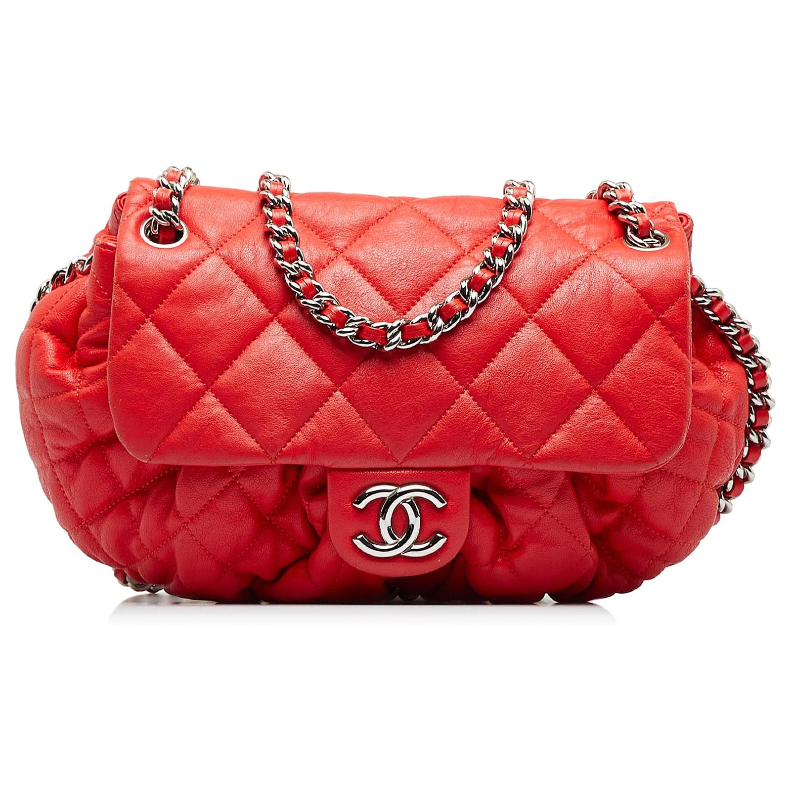 Chanel Red CC Chain Around Leather Crossbody Bag ref.1041718 - Joli Closet