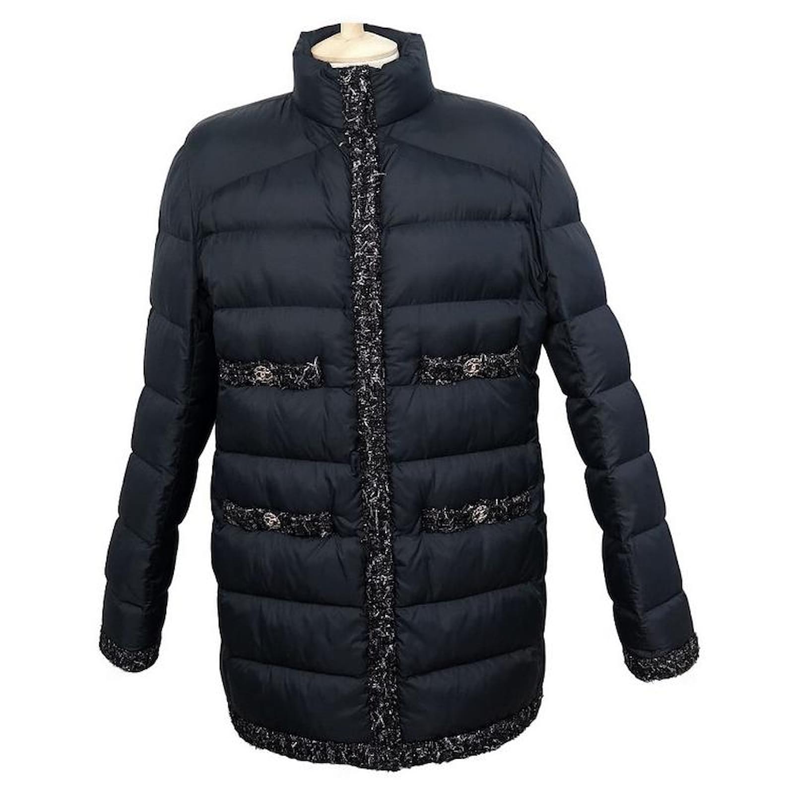 Coats, Outerwear Chanel New Chanel Down Coat T 44 L CC Buttons Tweed Bands Jacket Coat