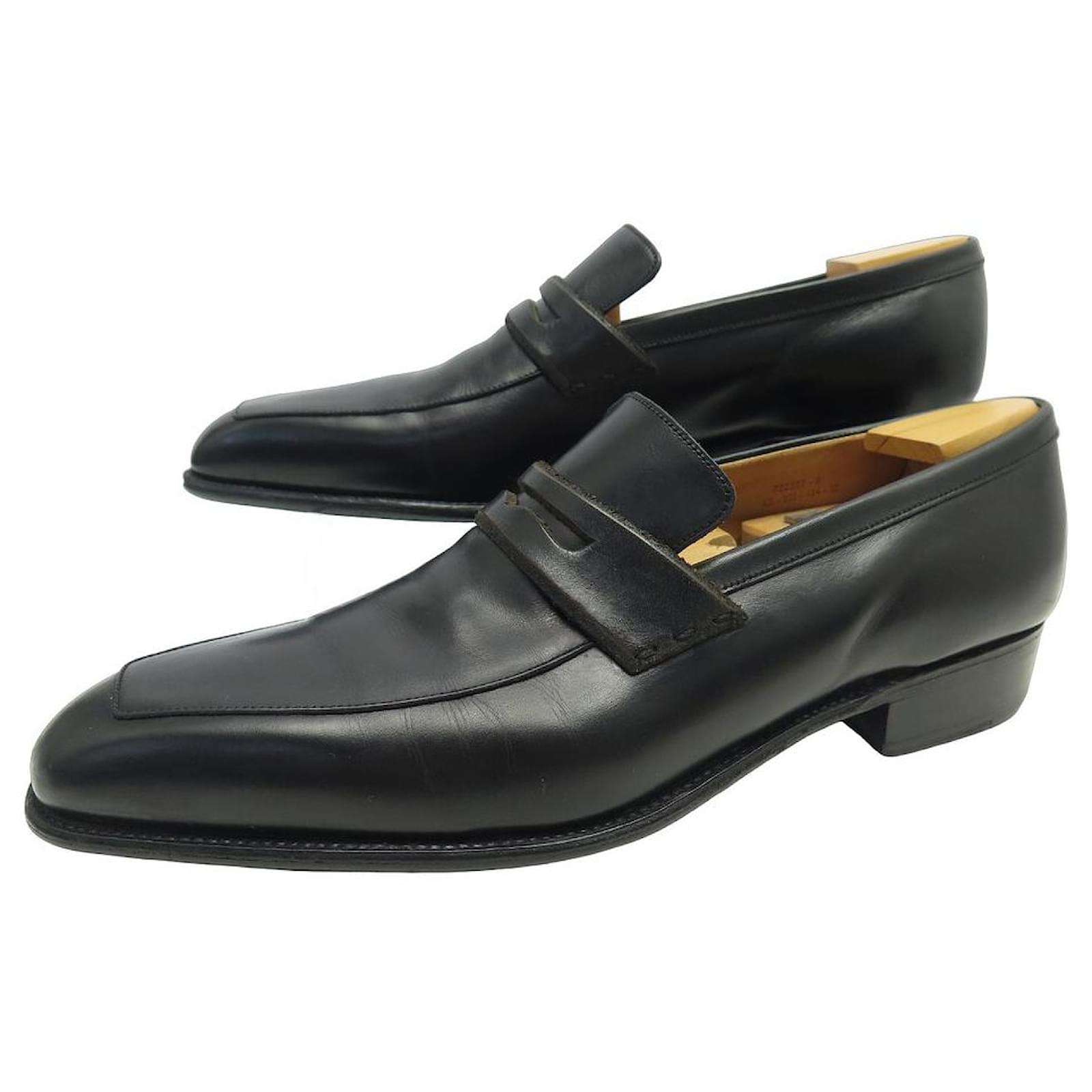 JM WESTON LOAFERS 414 CONTI 9.5C 43.5 BLACK LEATHER + SLEEVES