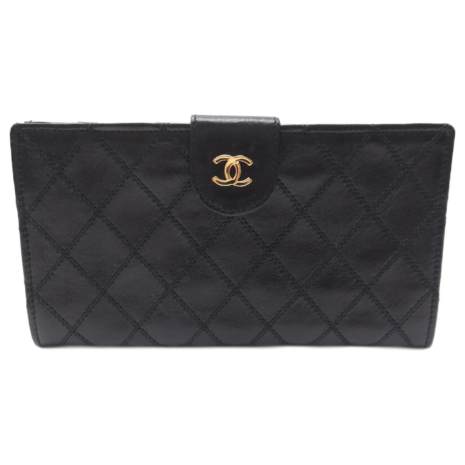 Wallets Chanel Vintage Chanel Wallet with Timeless Clasp in Black Quilted Leather Wallet