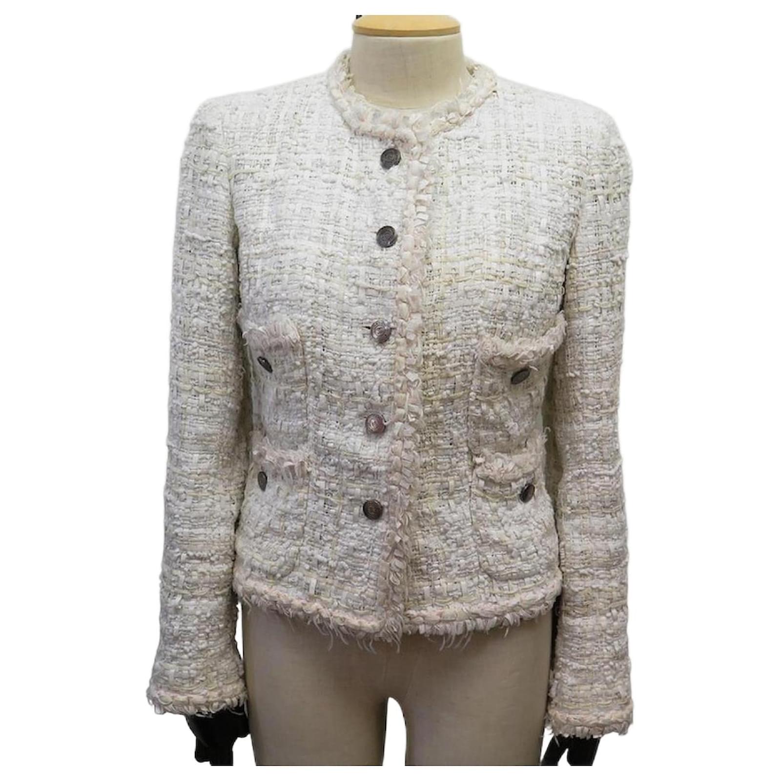 CHANEL JACKET BUTTONS LOGO CC P41150V29554 M 38 ECRU TWEED VEST JACKET ...