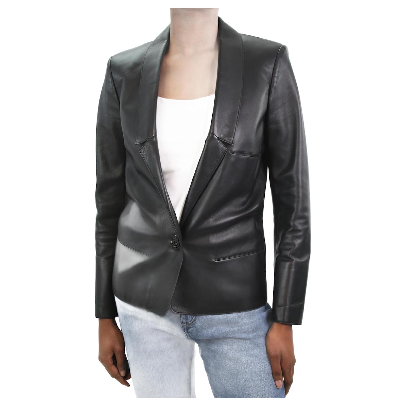 Hermès Black padded-shoulder leather blazer - size FR 34 ref