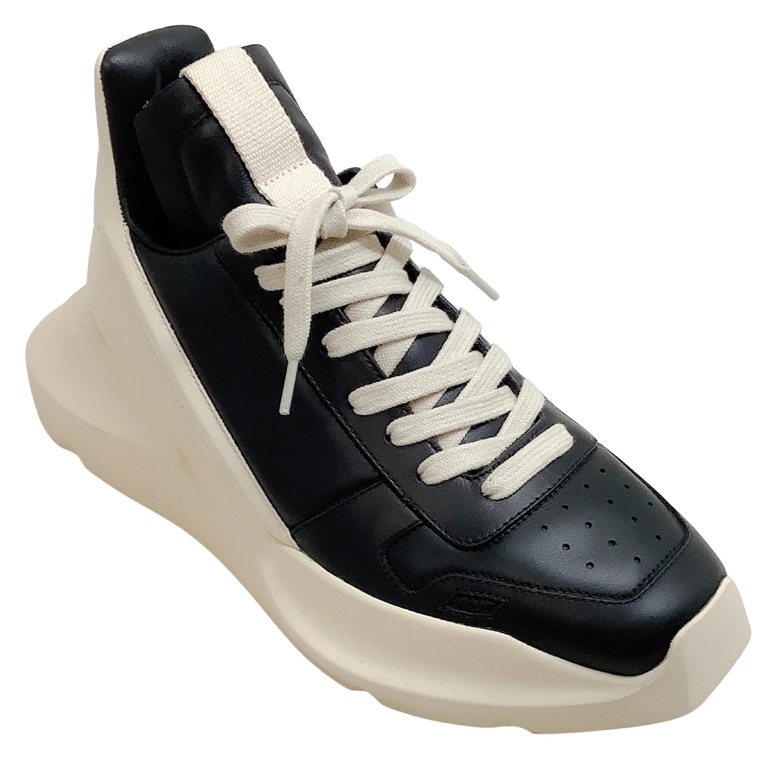 Rick Owens Black / Milk Leather Geth Runner Sneakers ref.1044157