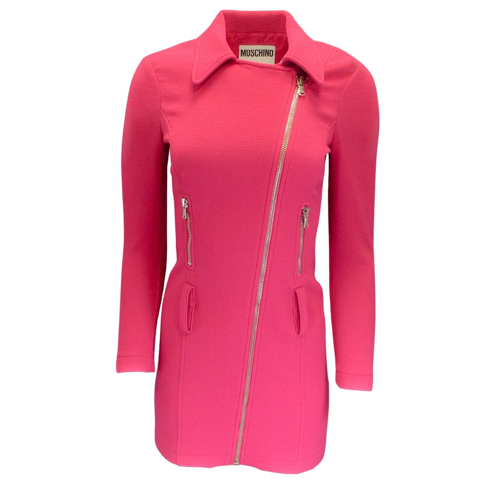 Moschino Couture Hot Pink 2018 Wool Moto Jacket Dress ref