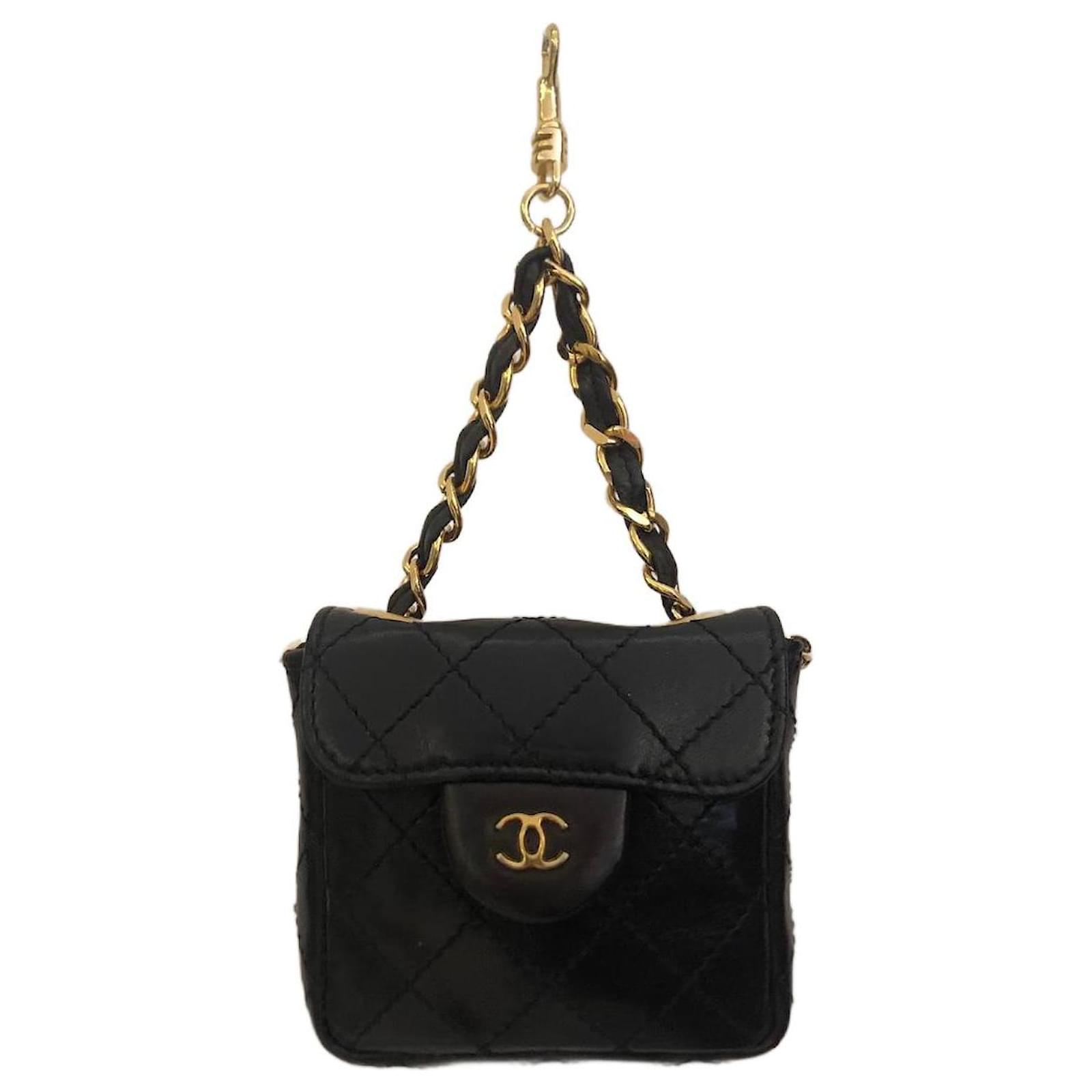 Chanel Vintage Black Quilted Lambskin Mini Full Flap Bag Gold