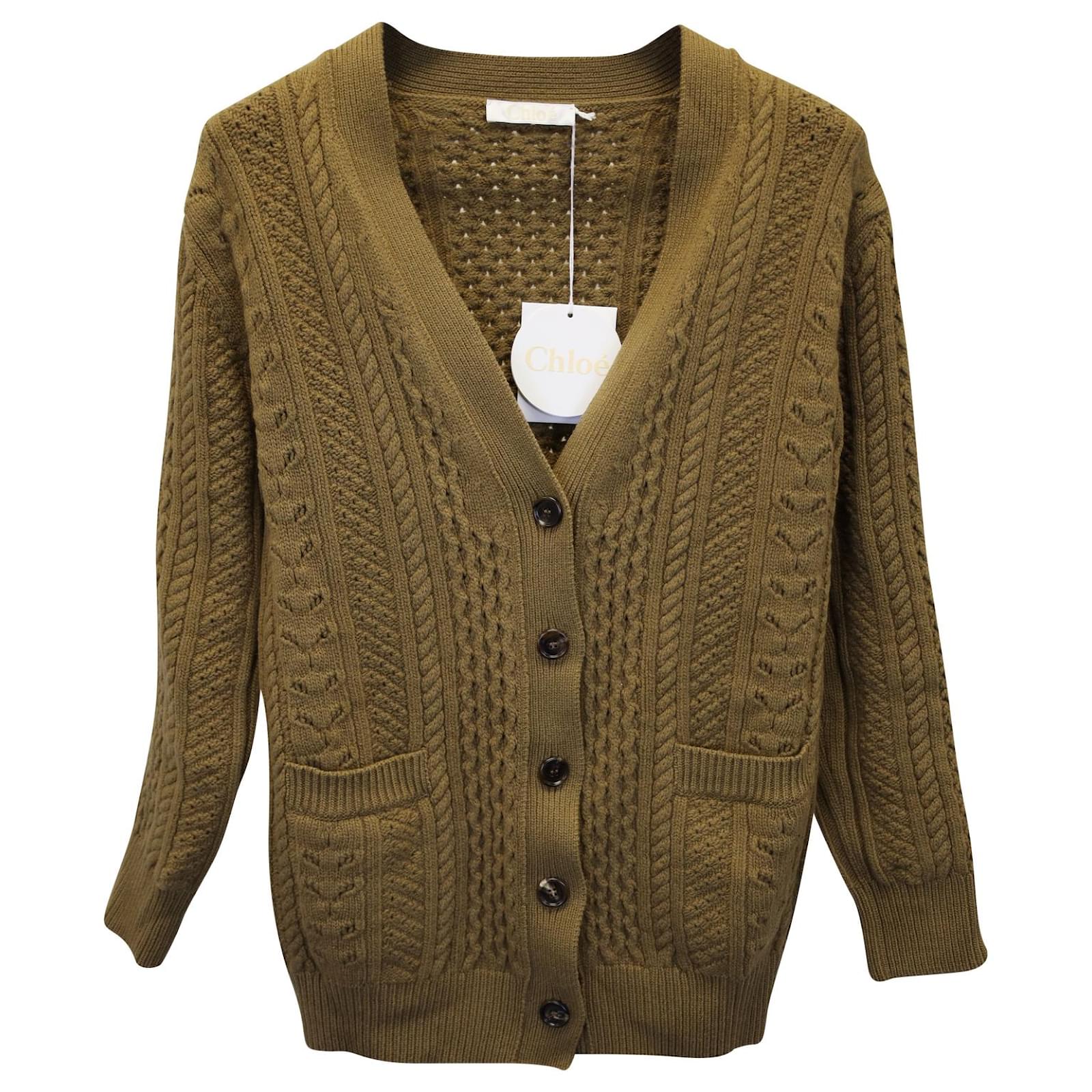 Chloé Chloe Cable-Knit Cardigan in Brown Wool and Cashmere ref.1045001 ...