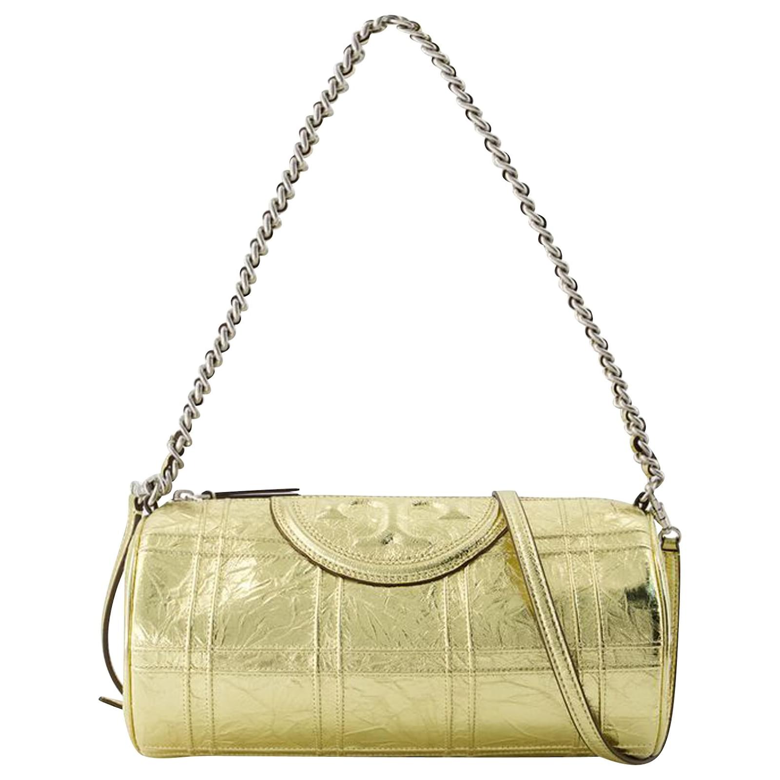 Fleming Soft Barrel Bag - Tory Burch - Leather - Gold Golden Metallic  ref.1045023 - Joli Closet
