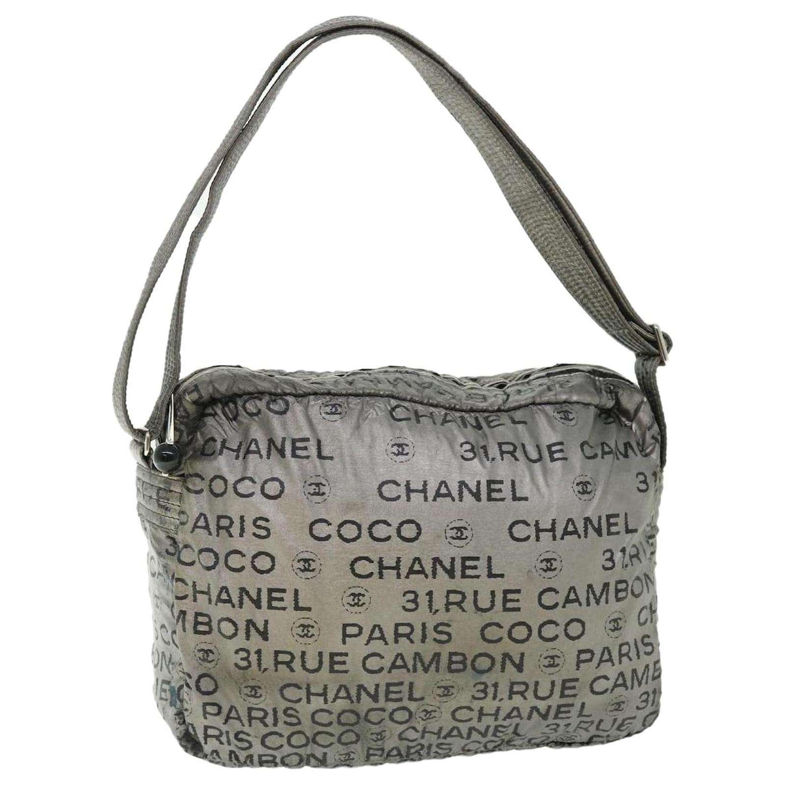 CHANEL Unlimited Shoulder Bag Patent leather Silver CC Auth bs7424