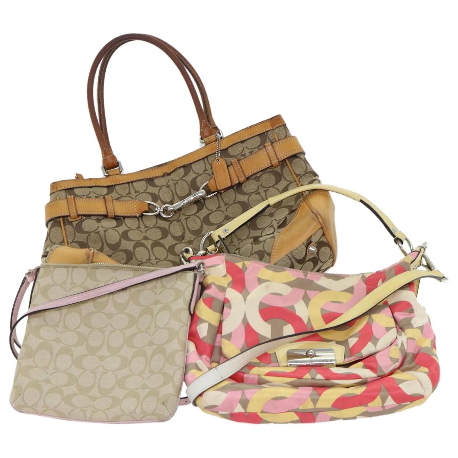 Coach Signature Shoulder Bag Canvas 3Set Beige Multicolor Auth