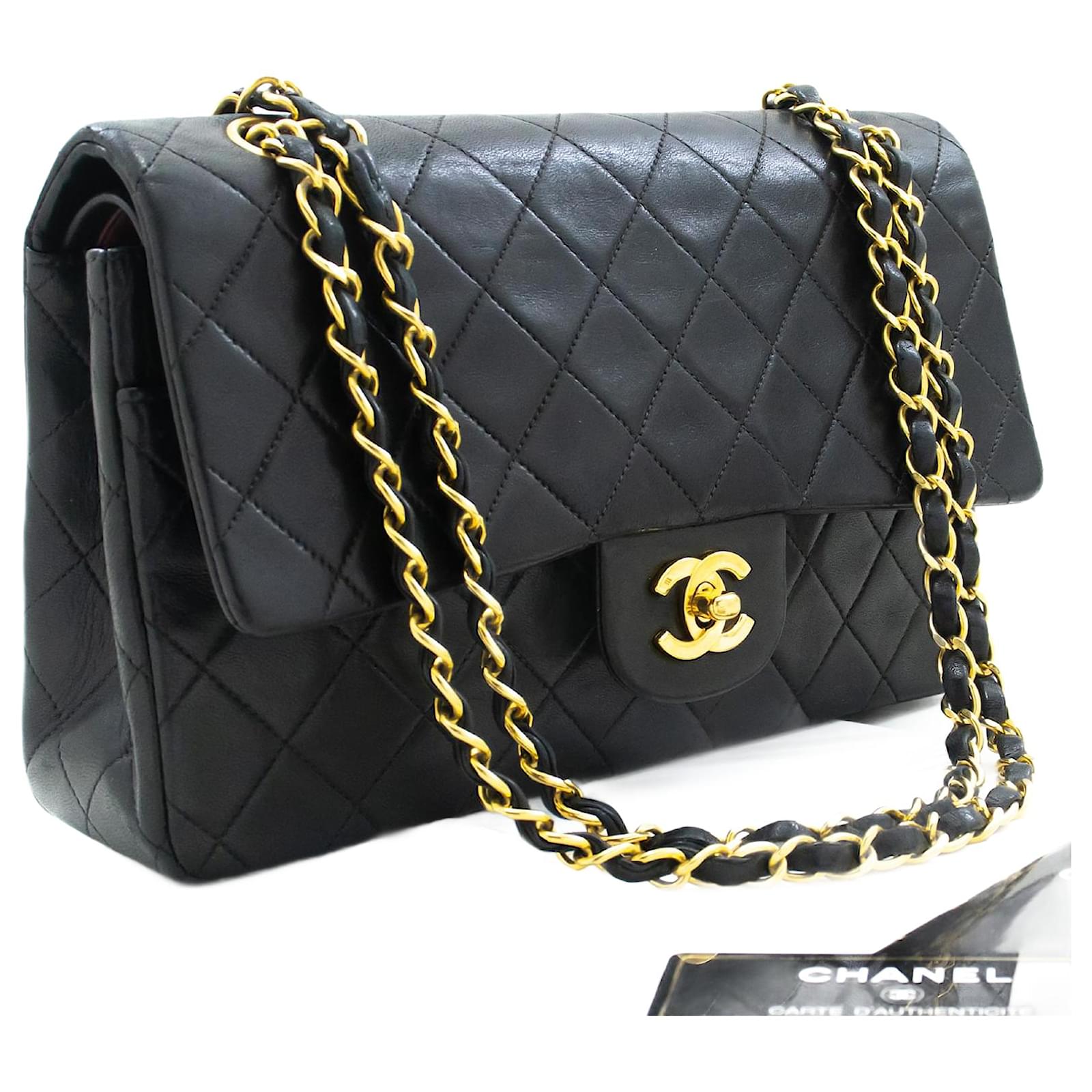 Chanel Classic lined flap 10 Chain Shoulder Bag Black Lambskin