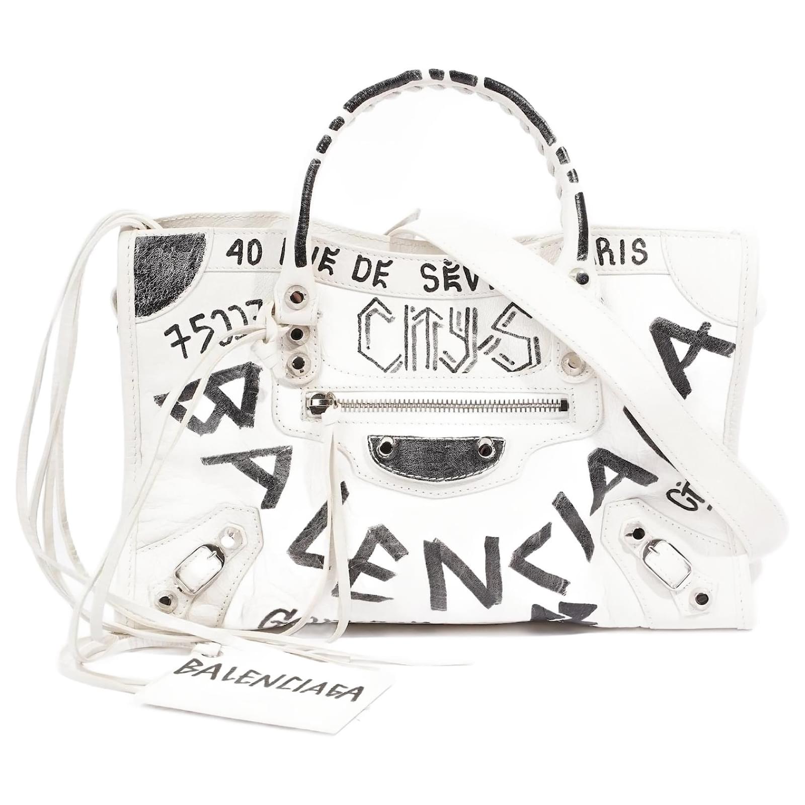 Balenciaga City Sac Arena Blanc / Cuir Graffiti Noir Petit ref.1045883 - Joli Closet