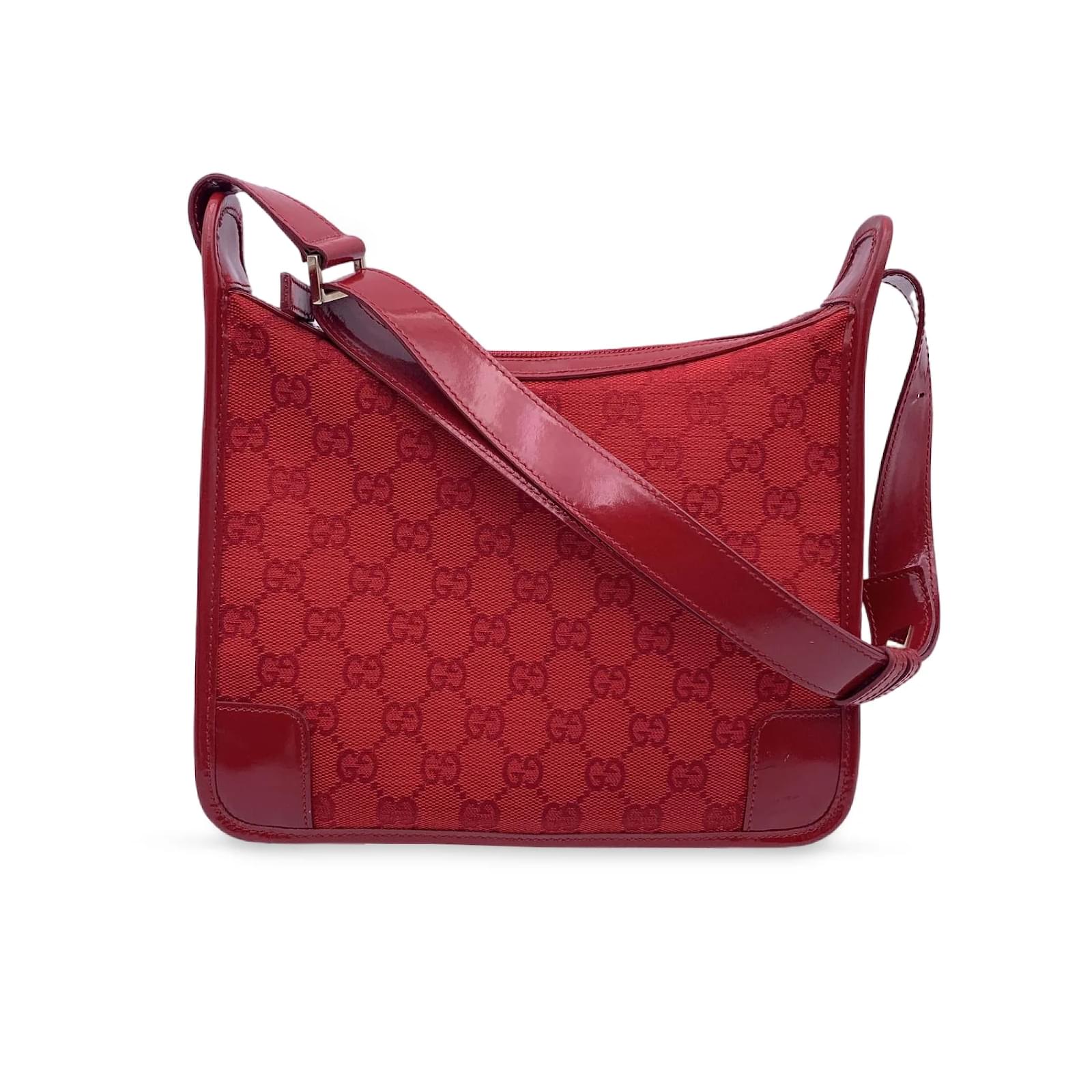 Gucci Red Monogram Canvas Patent Leather Hobo Shoulder Bag Cloth ref.1045923 Joli Closet