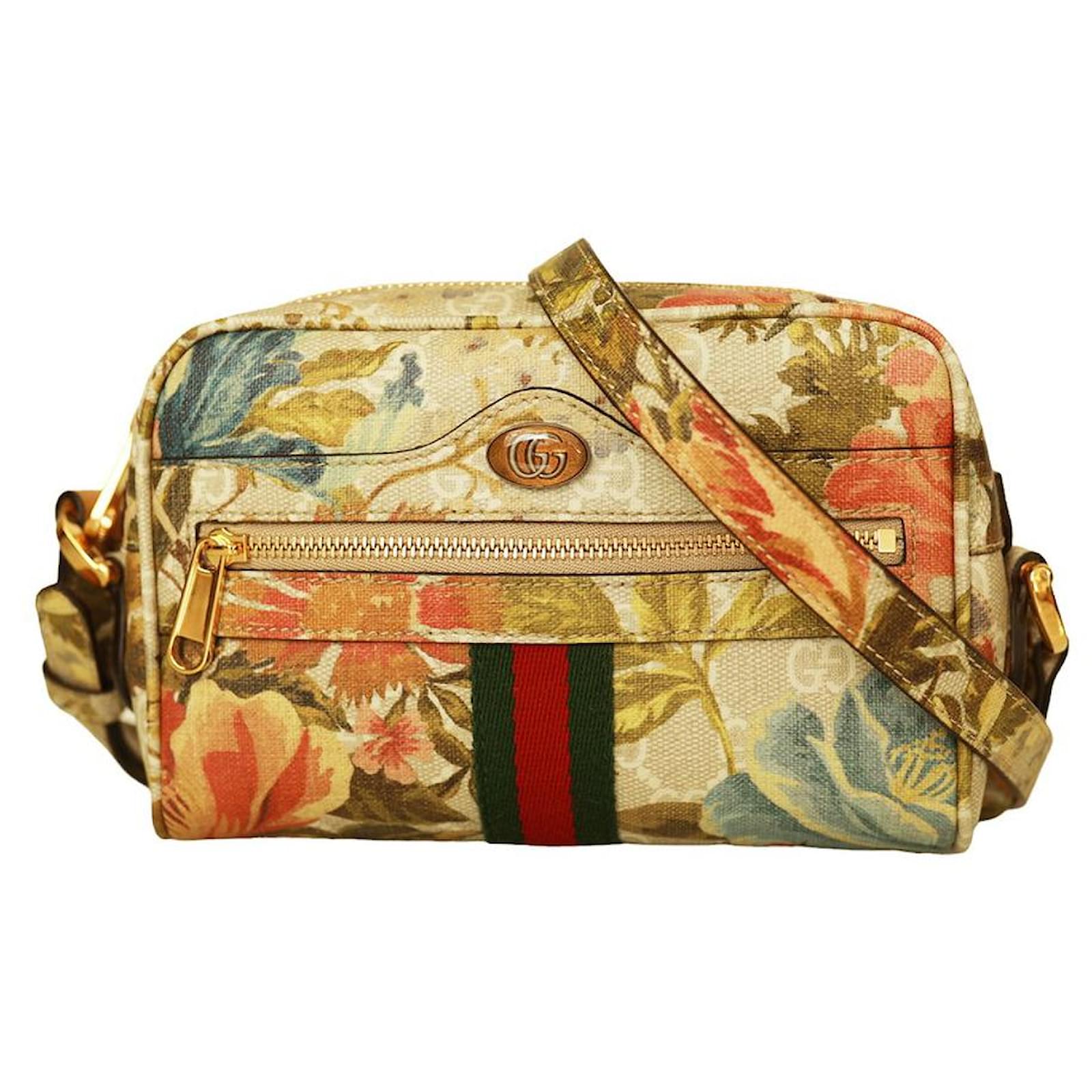 GUCCI Ophidia Flora Small GG Canvas Bucket Bag Yellow 550621