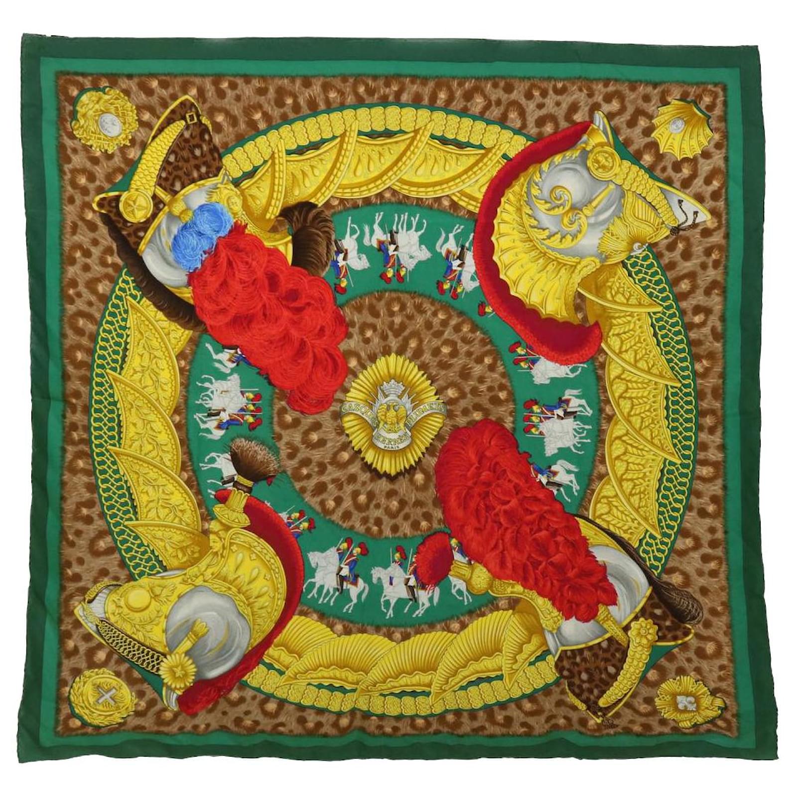 Foulard Carré Hermès 90 En Soie - Motif "Plumets Et Panaches", Bleu, Collector Rare