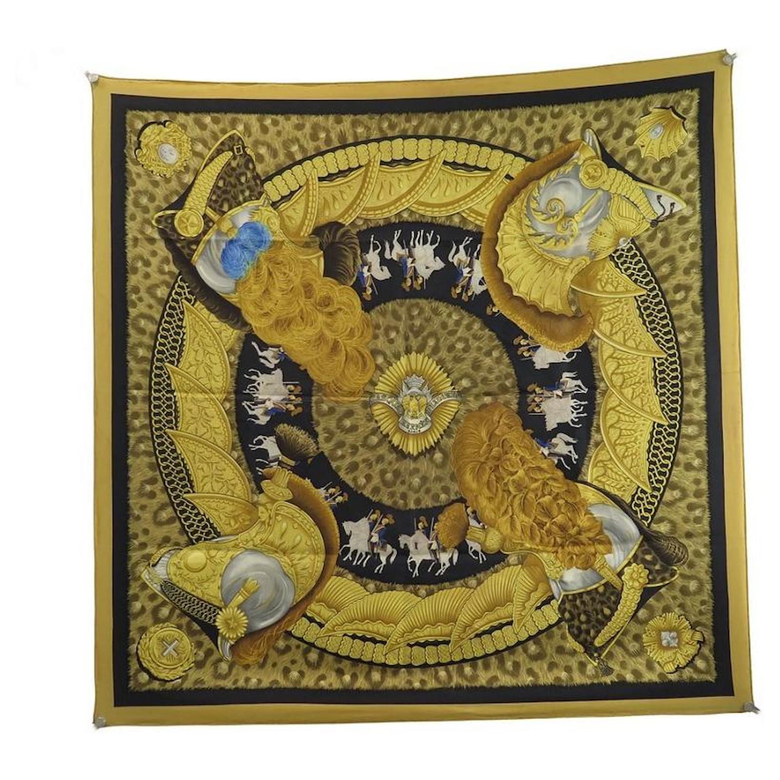 Hermès HERMES SCARF HELMETS AND FEATHERS ABADIE CARRE 90 CM SILK SCARF ...