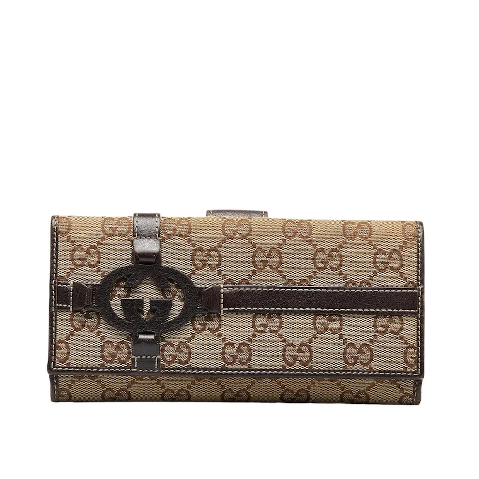 Gucci GG Canvas and Leather D Ring Compact Wallet