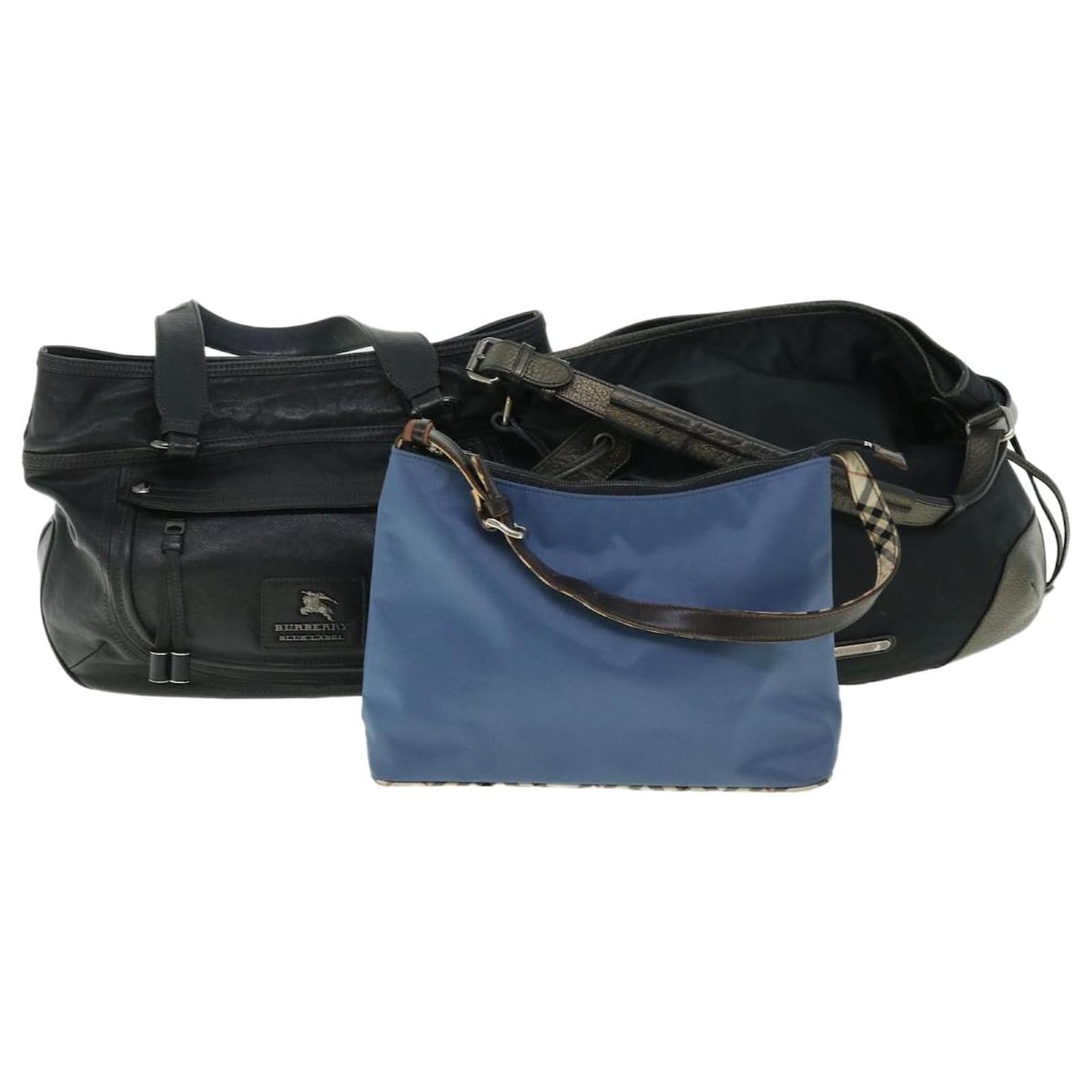 Bolsa de ombro com etiqueta azul BURBERRY em couro 3Definir autenticacao azul preto1202 ref.1049725 Joli Closet