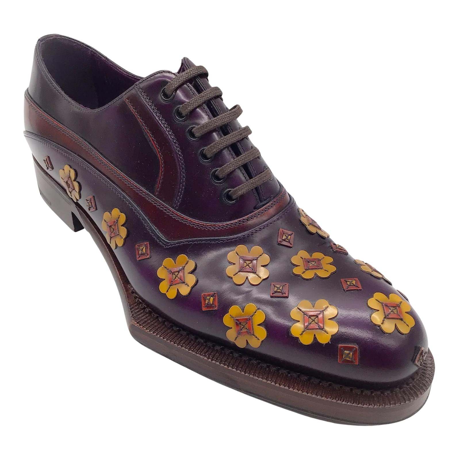 Prada Purple Multi Runway 2012 Polished Leather Lace Up Spazzolato Flower Applique Oxford Shoes ref.1050022 Joli Closet