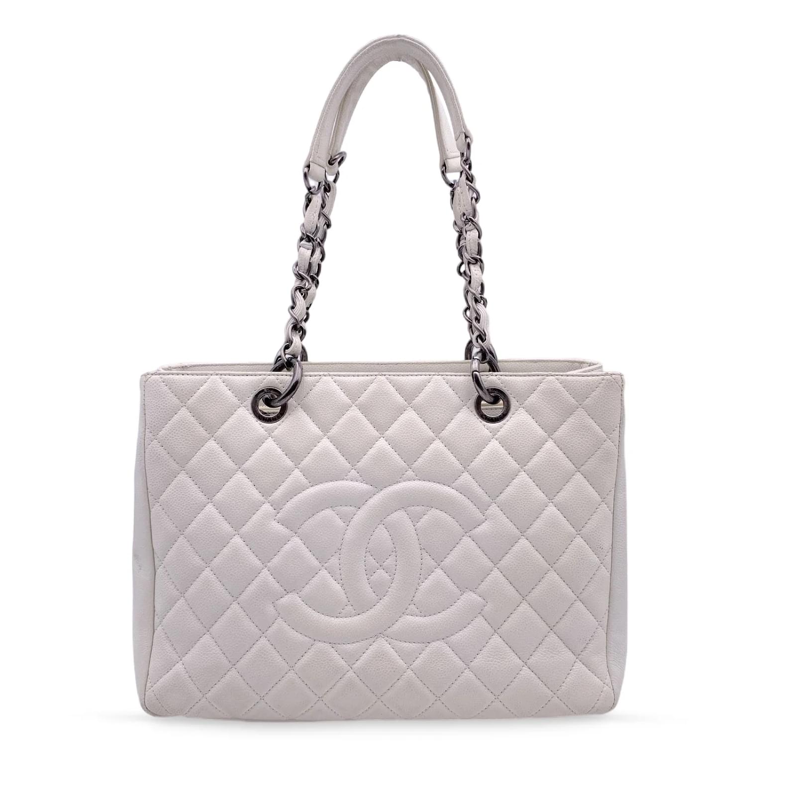 Chanel White Quilted Caviar Leather GST Grand Shopping Tote Bag