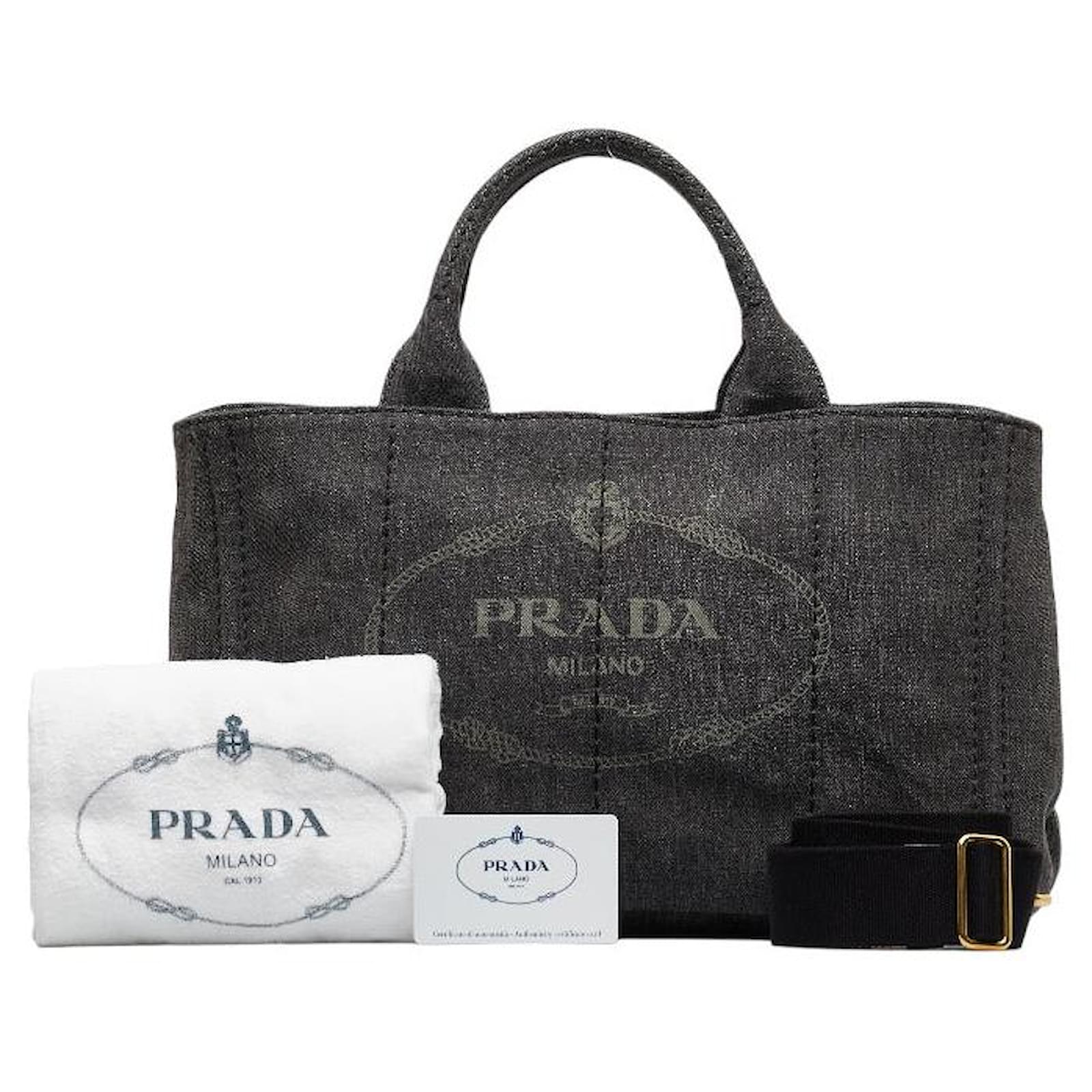 Prada Canapa Denim Tote Bag B2642b Black Cloth ref.1050134