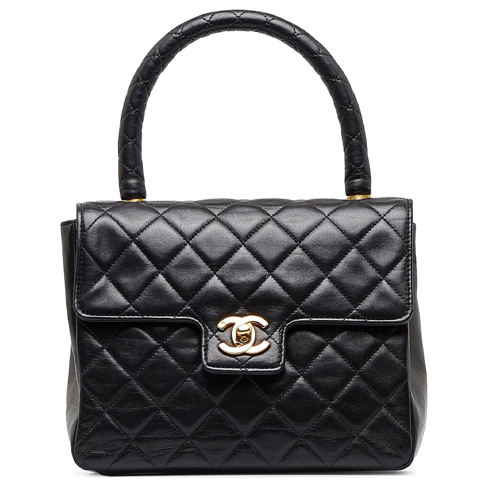 Chanel Vintage Quilted Kelly Top Handle Bag Lambskin Black Small Bag