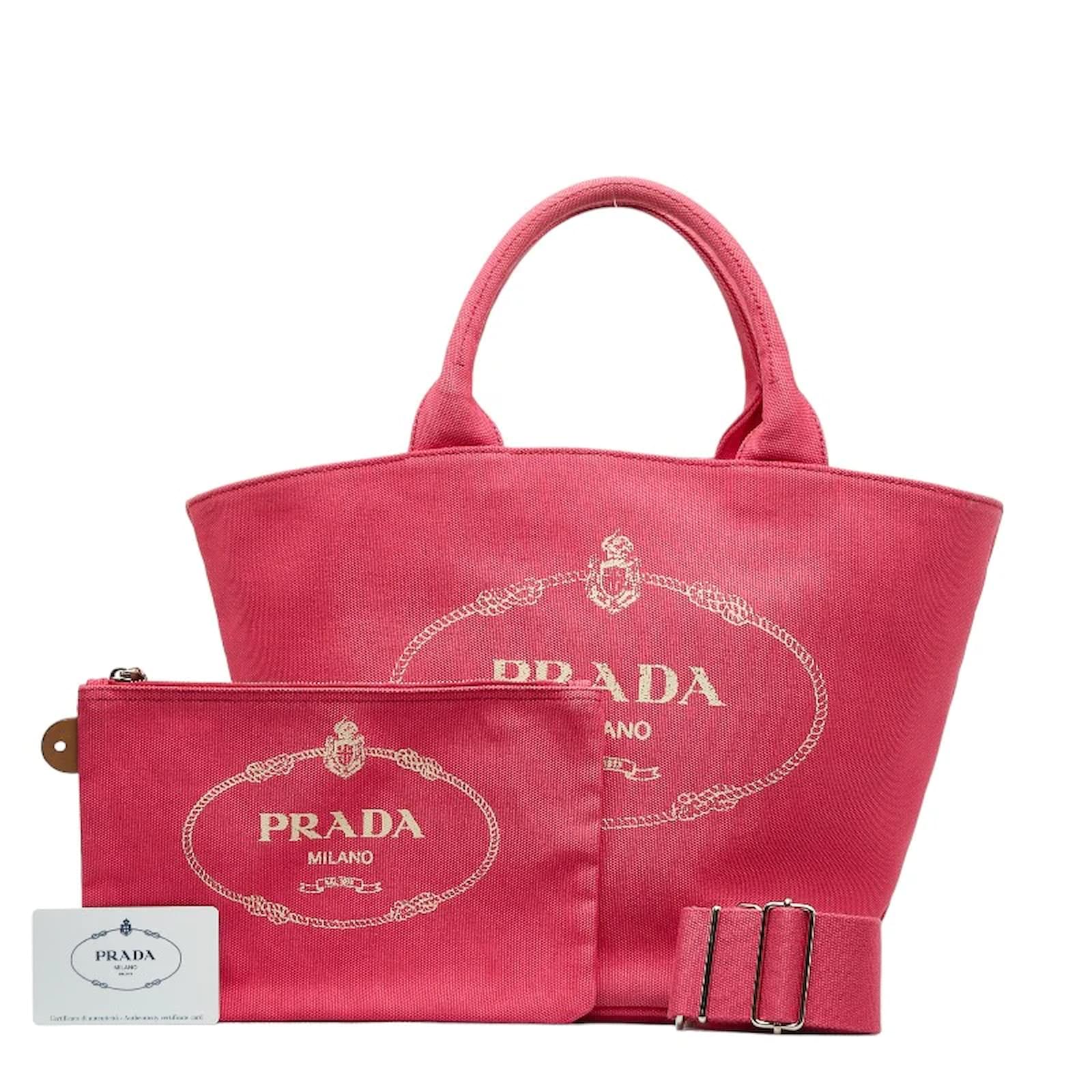 Prada Canapa Logo Tote Bag with Pouch 1BG186 Pink Cloth ref