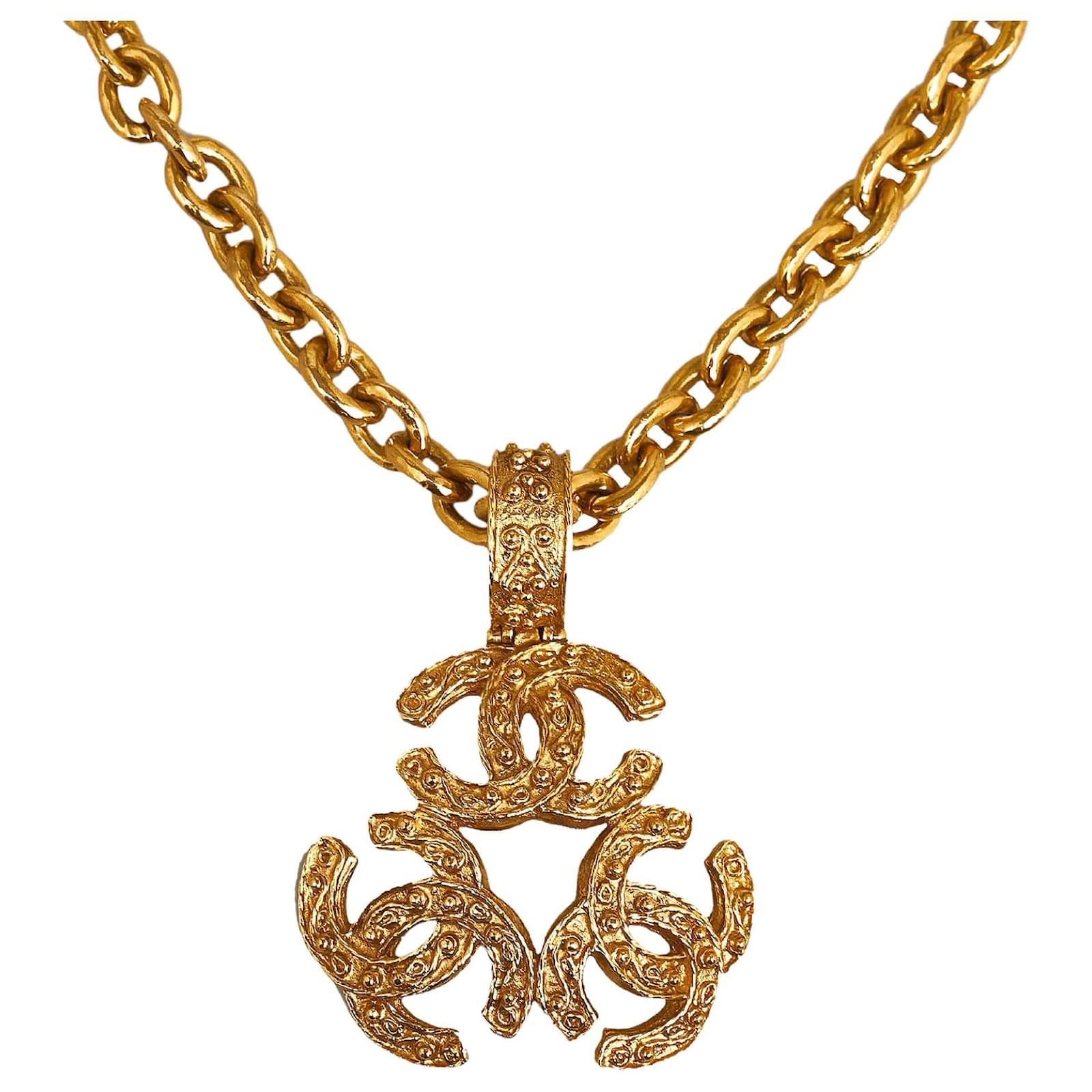 Vintage Chanel Gold Plated Triple Chain CC Necklace in 2023