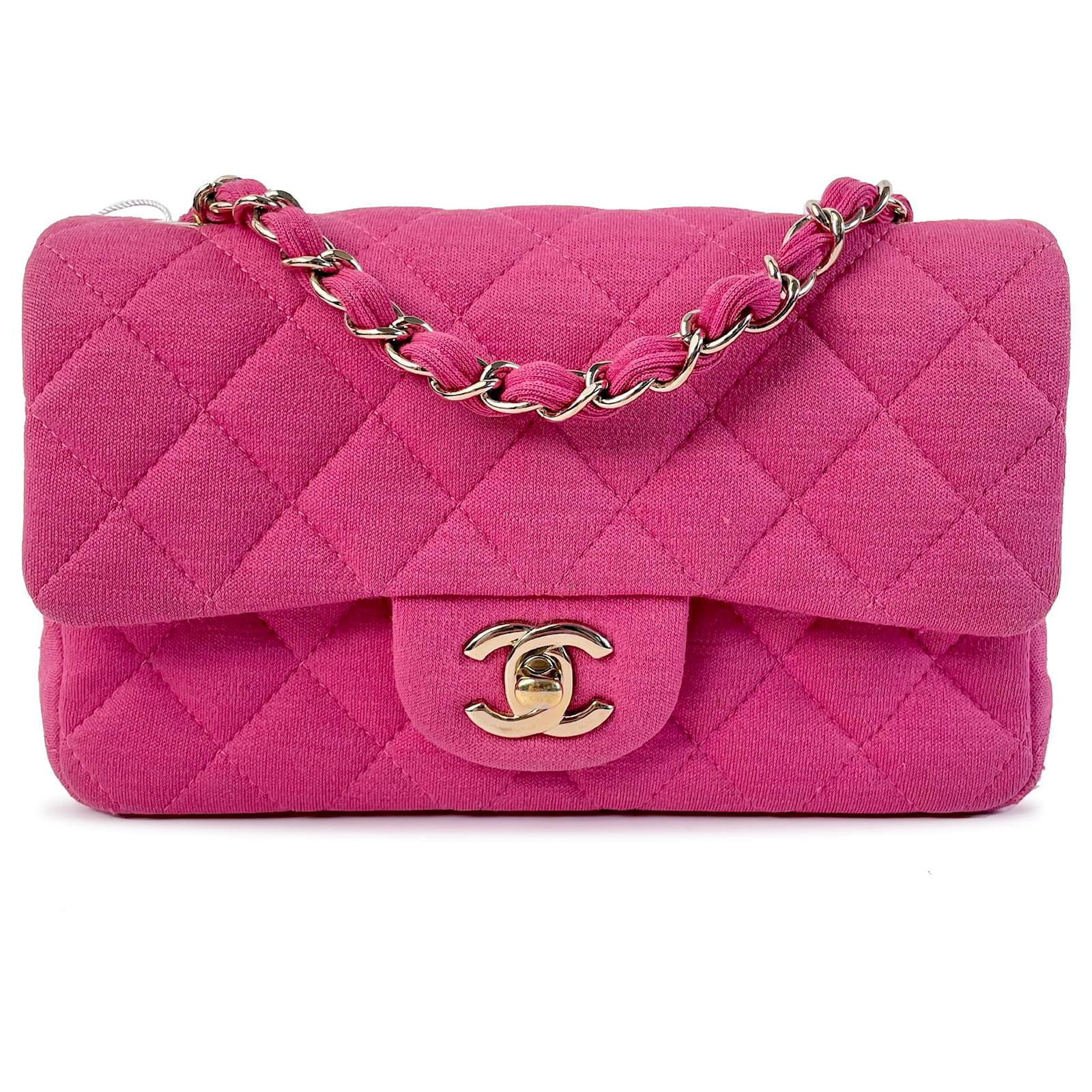 Chanel Pink Mini Classic Jersey Single Flap Cotton Cloth ref