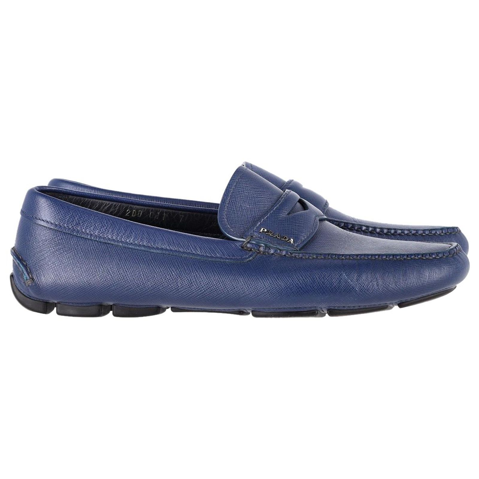 Prada Logo Penny Loafers in Blue Leather ref.JC1052995 (Sold 