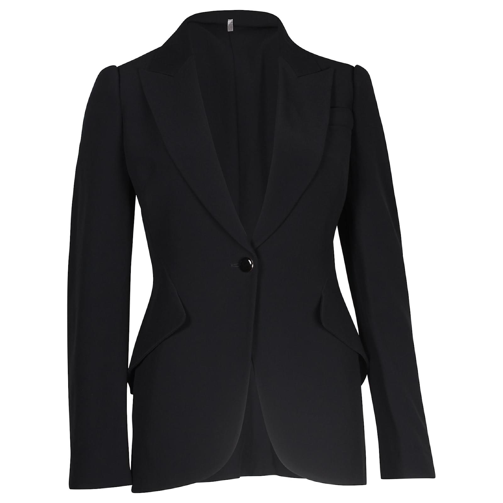 Alexander McQueen One Button Leaf Crepe Jacket In Black Viscose