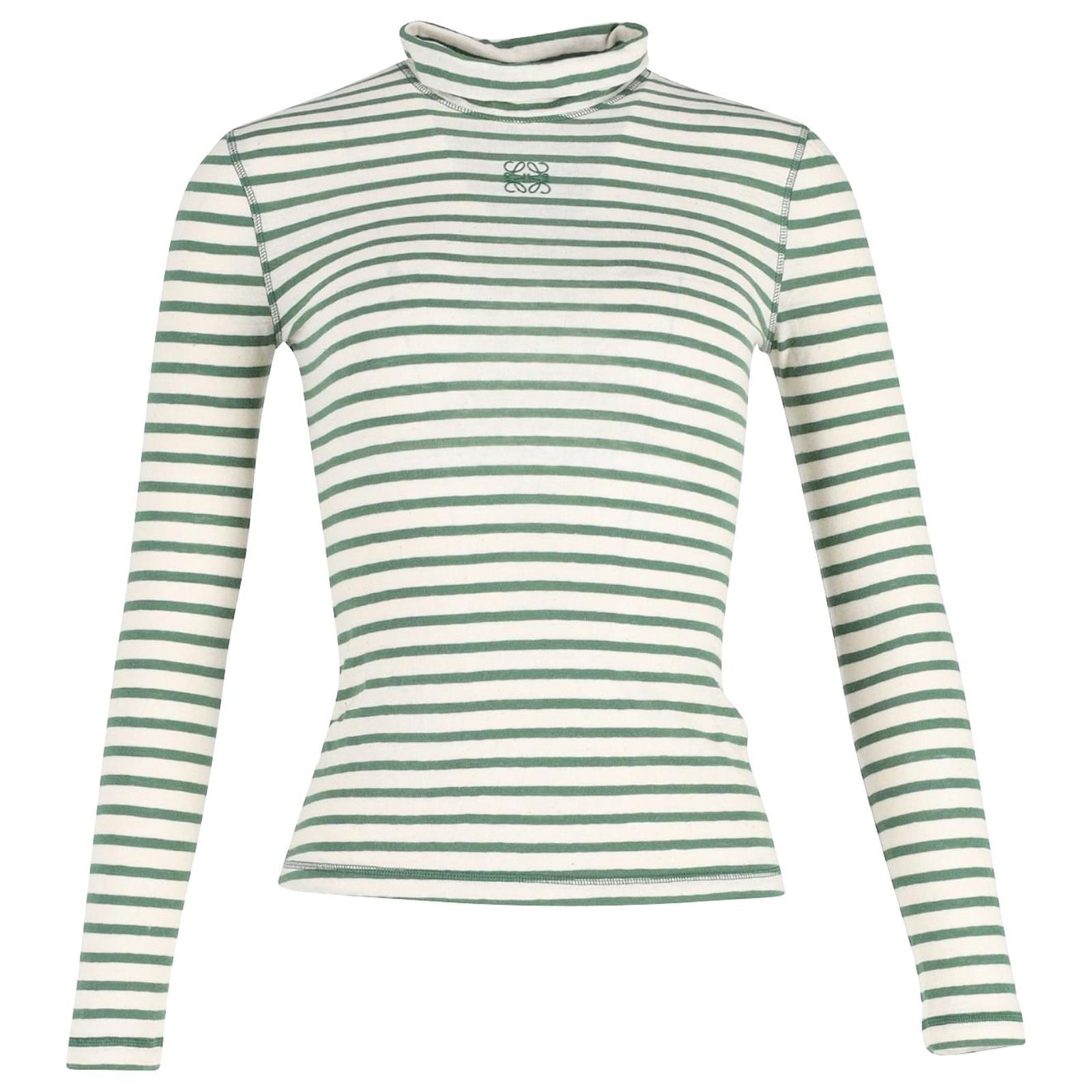 Loewe Striped High-Neck Jersey Top in Green Cotton ref