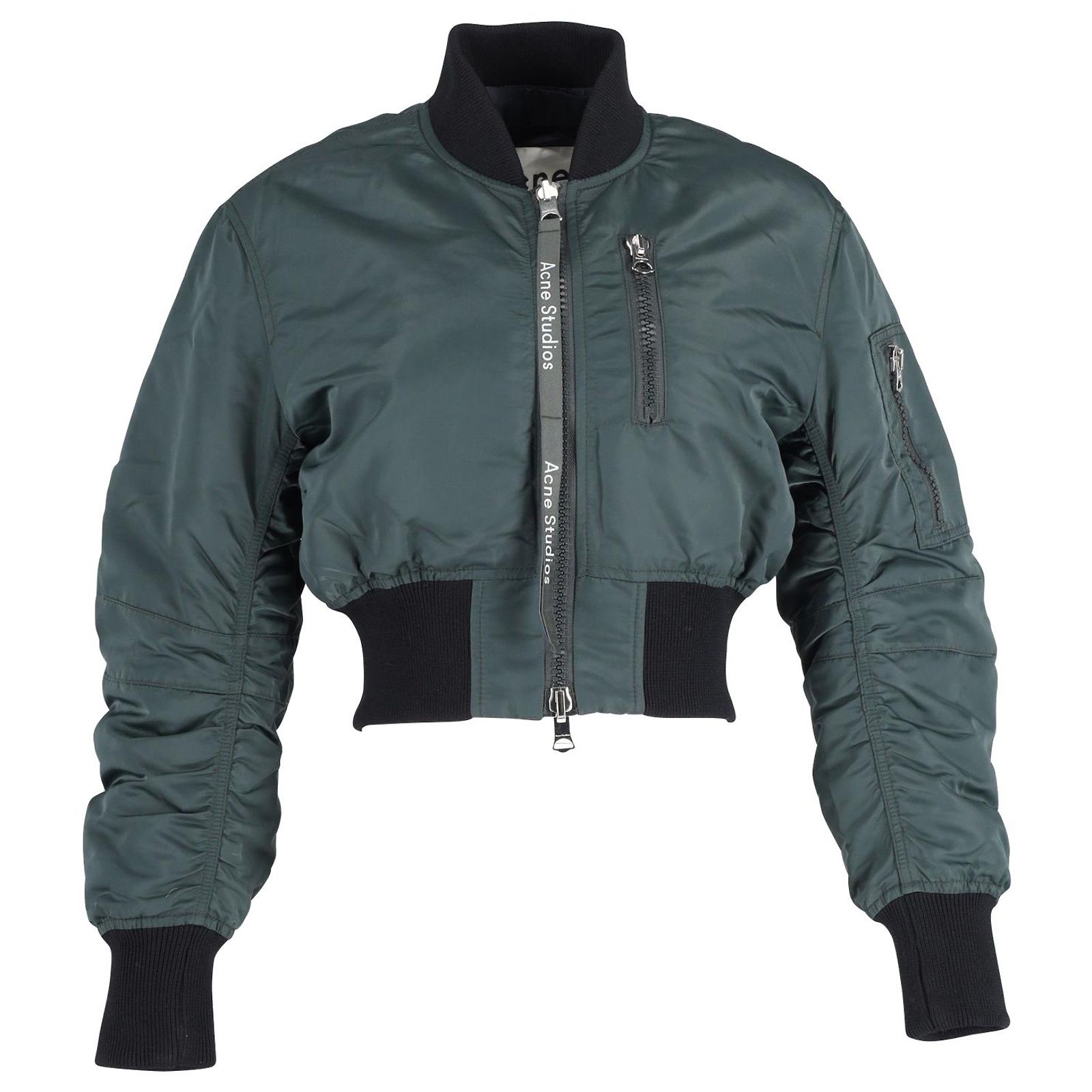 Acne Studios Aila Cropped Padded Bomber Jacket in Blue Nylon ref 