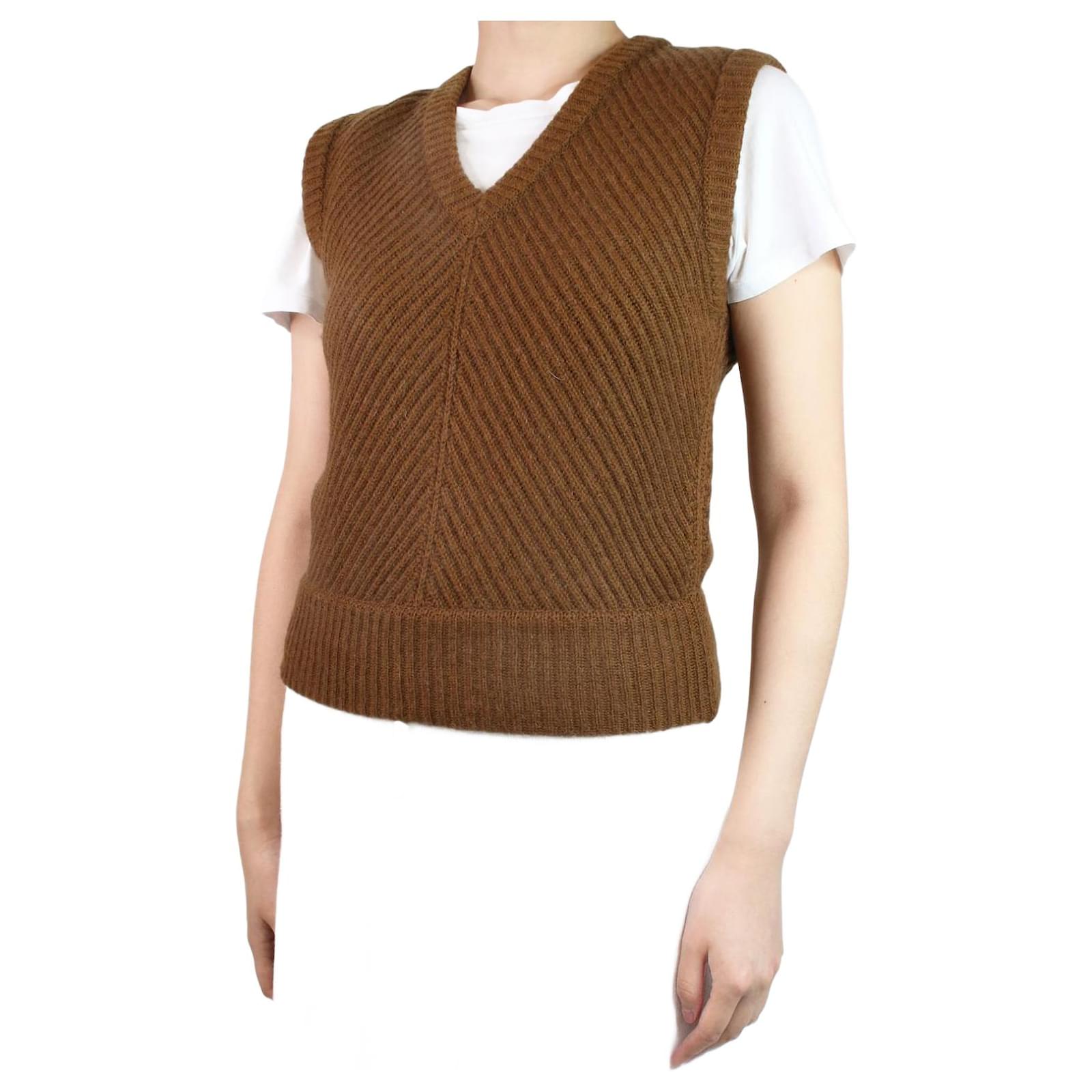 Brown sleeveless ribbed jumper vest - size UK 8