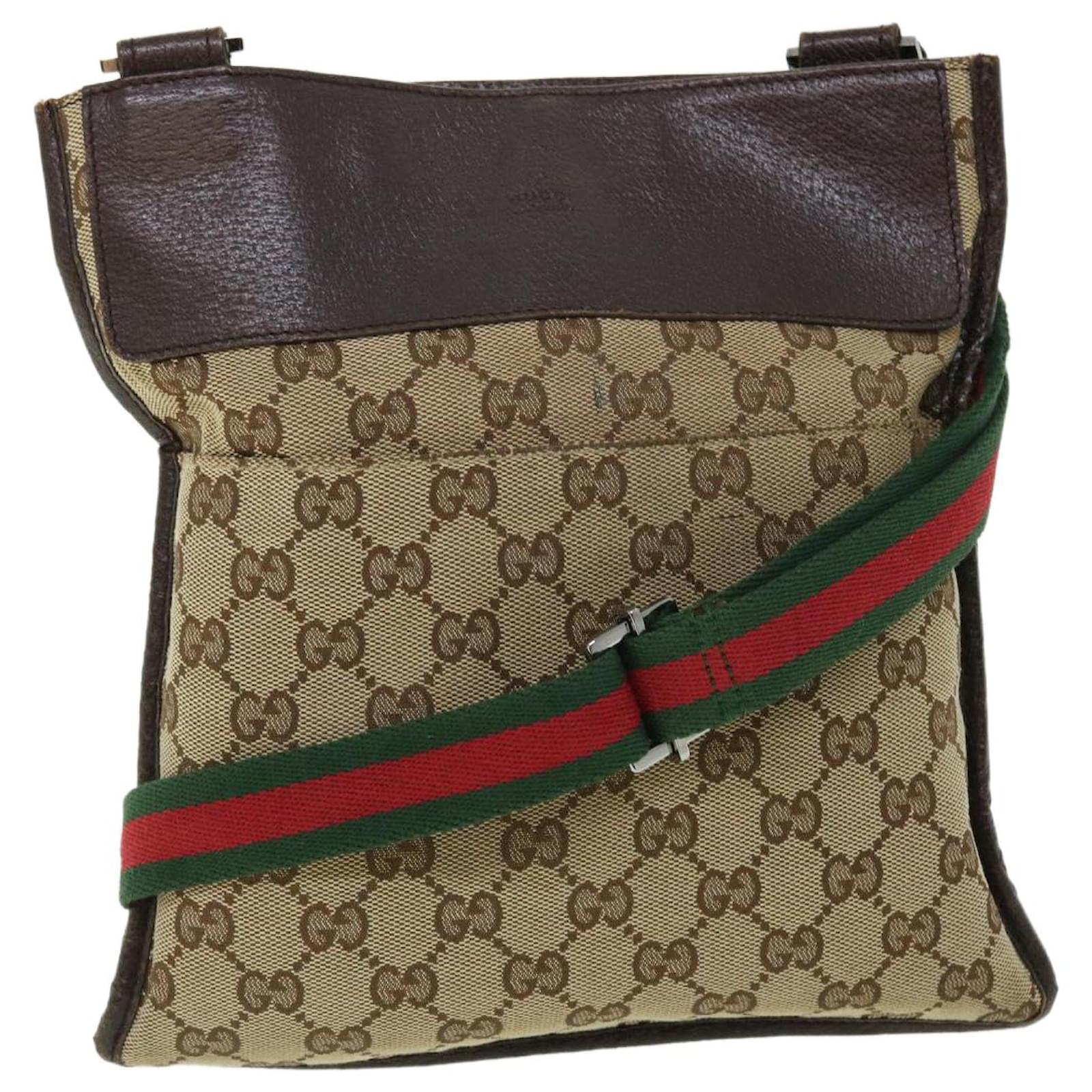 GUCCI GGパターン ショルダーバッグ 27639 GUCCI GG Canvas Web Sherry Line Shoulder Bag Leather Beige Red