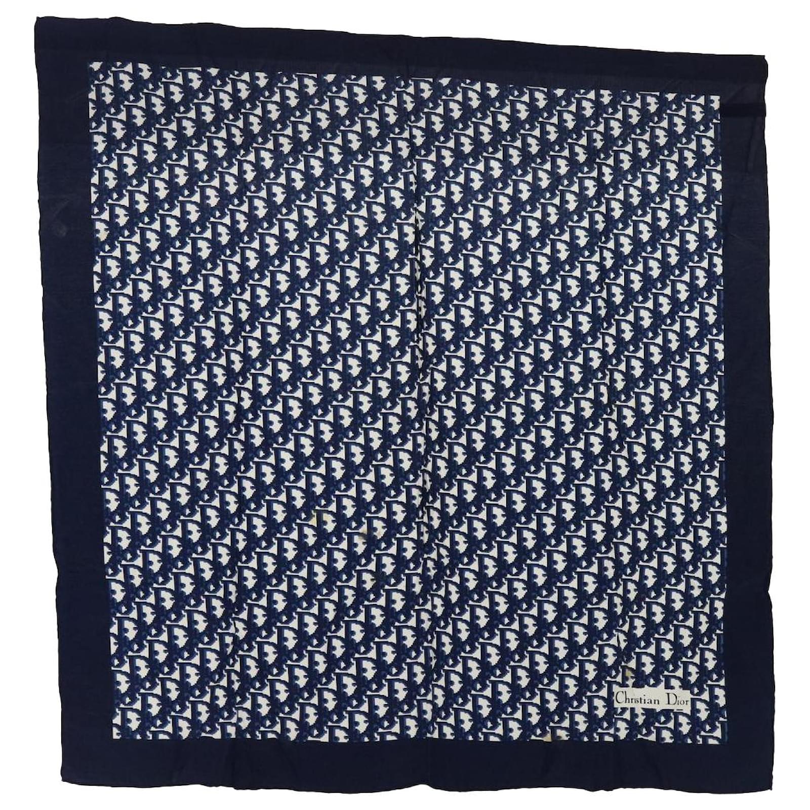 Christian Dior Trotter Scarf Silk Navy Auth yk8308 Navy blue