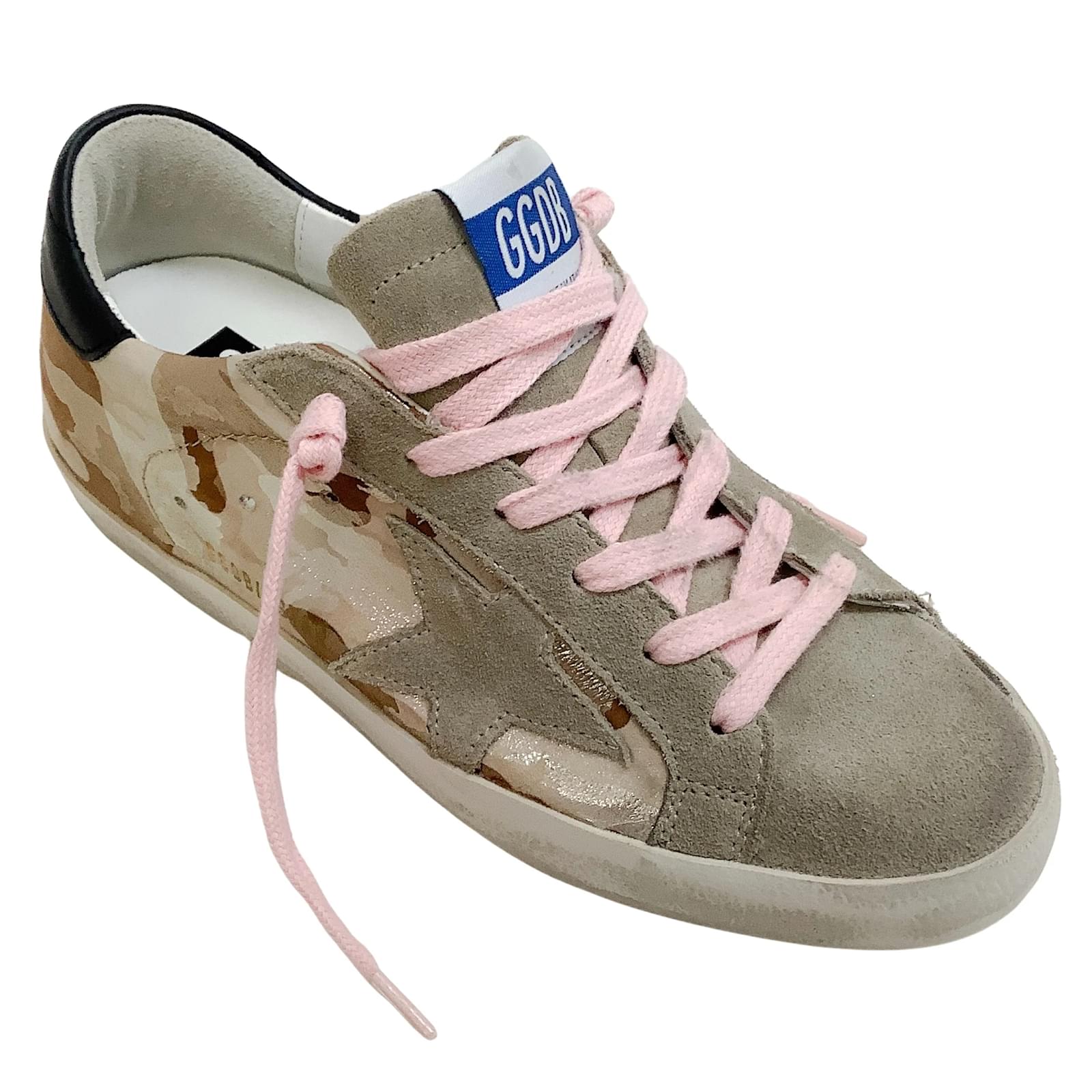 Golden Goose Deluxe Marca Camuflagem Cinza T nis Superstar Laminado Rosa