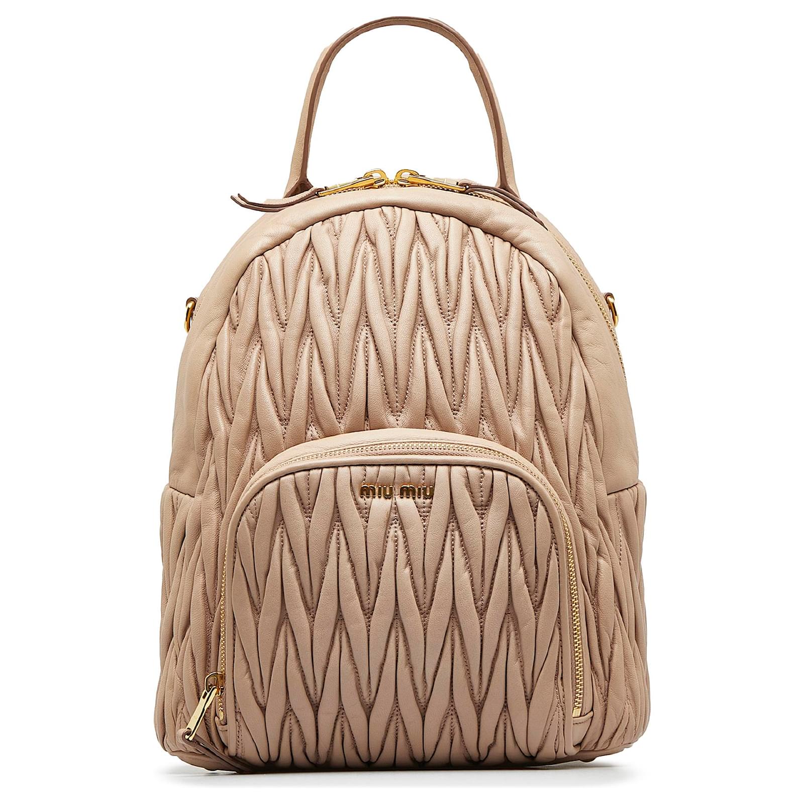 Miu Miu Mini Backpack Cornflower Blue/brandy Canvas And Leather