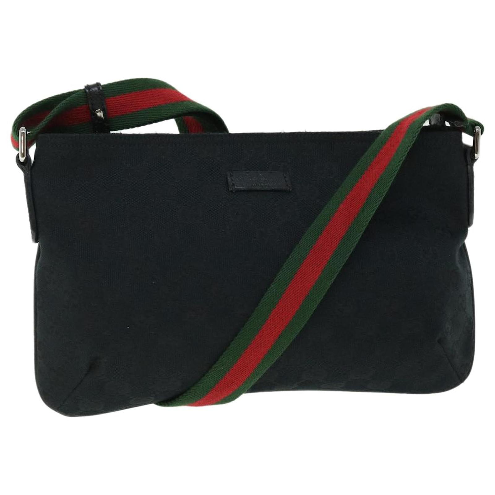 GUCCI GG Canvas Web Sherry Line Shoulder Bag Black Red Green