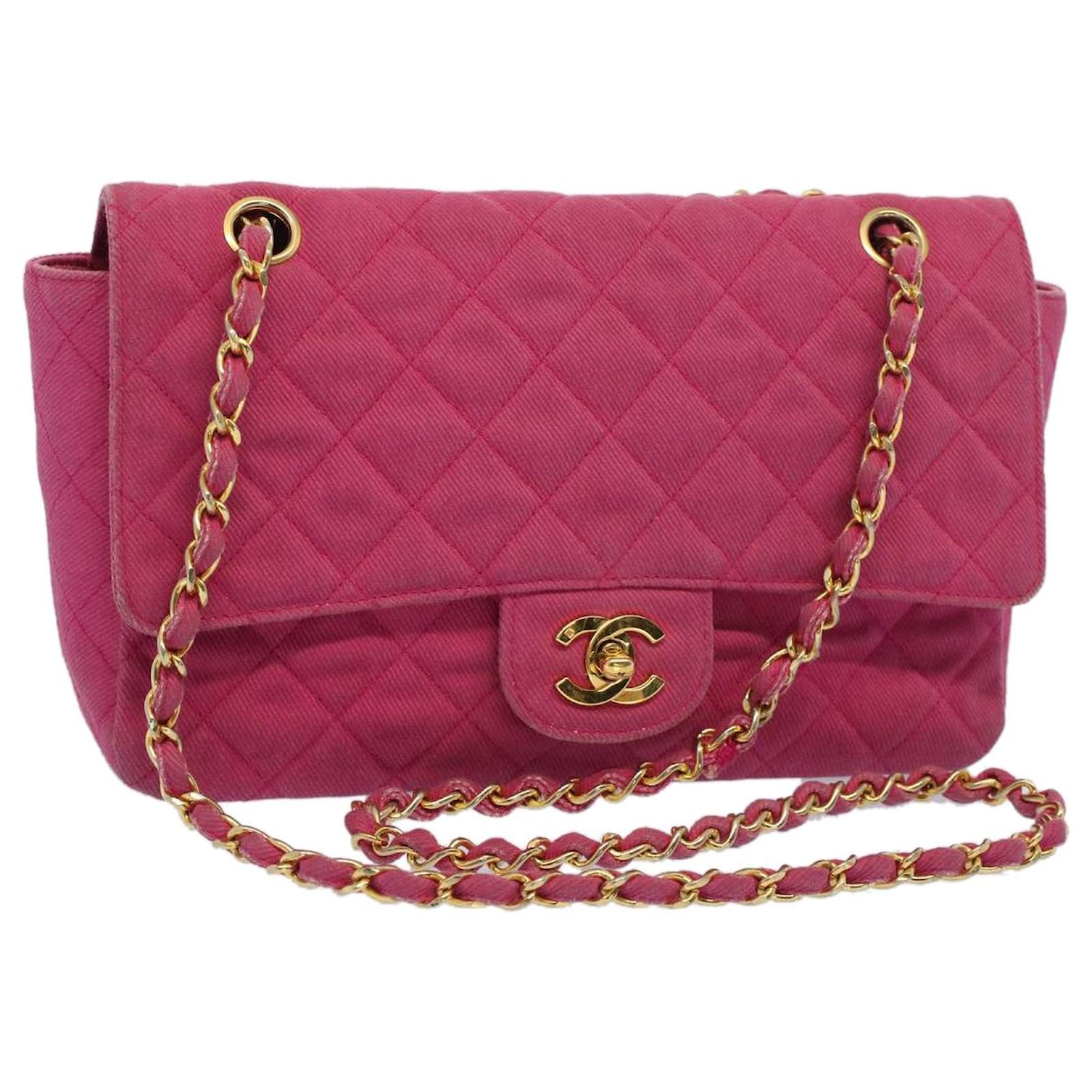 CHANEL CC Matelasse25 Double Chain W flap Shoulder Bag Jersey pink